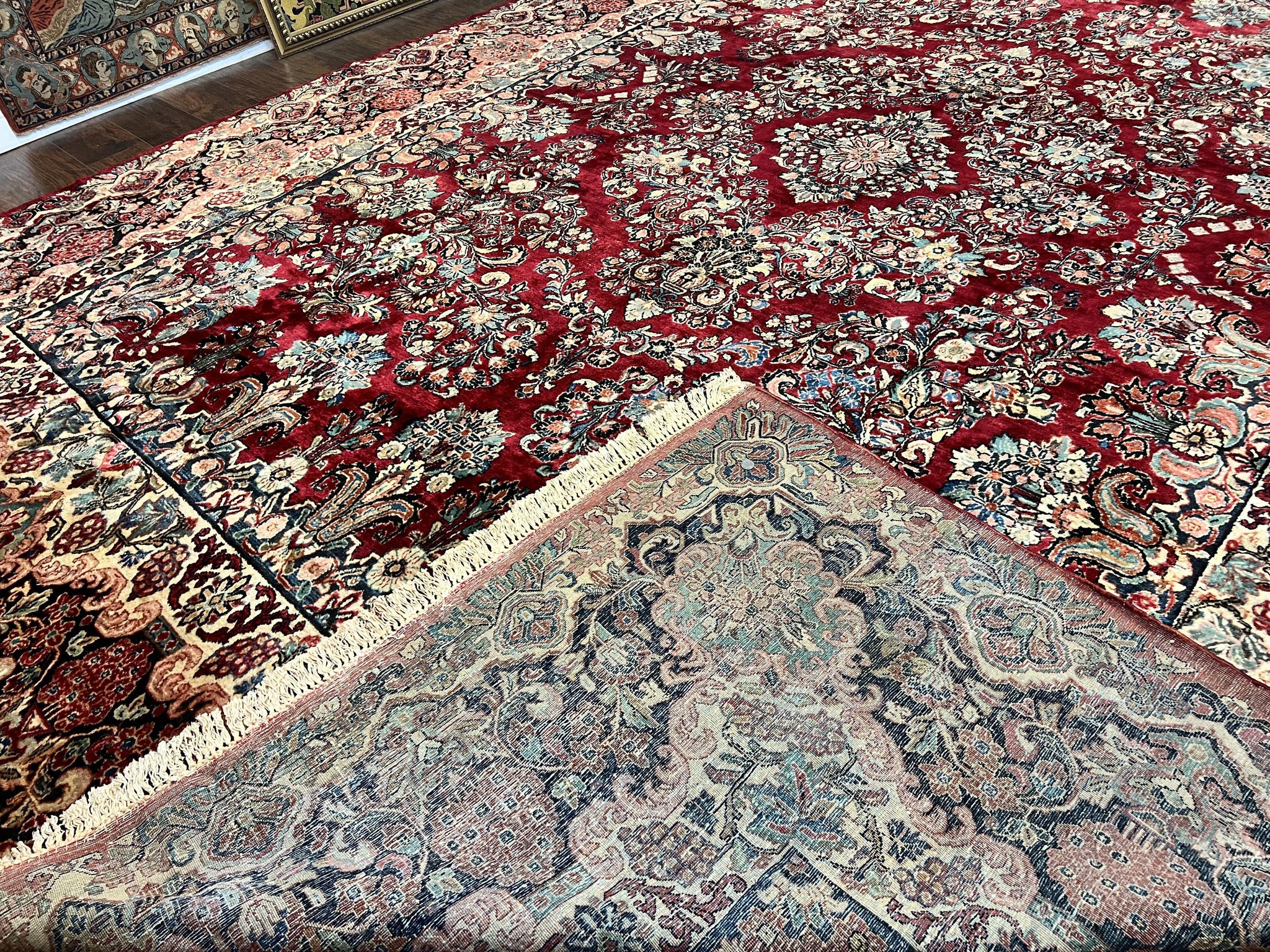 Persian Sarouk Rug 12x17, Wool Hand Knotted Antique Carpet, Dark Red, Traditional Floral Oriental Rug, 12 x 17 Extra Large Handmade Rug by Jewel Rugs