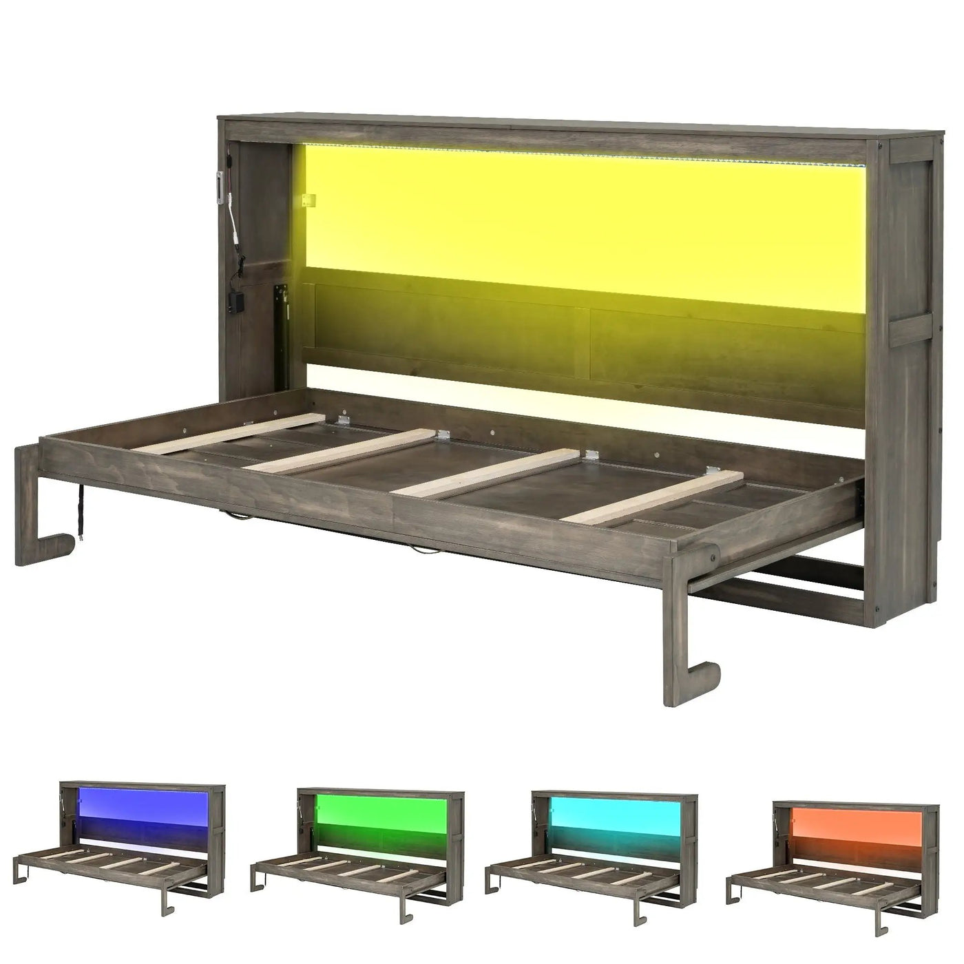 Murphy Bed With LED Light, Foldable Wall Bed Cabinet by Unique Piece Furniture
