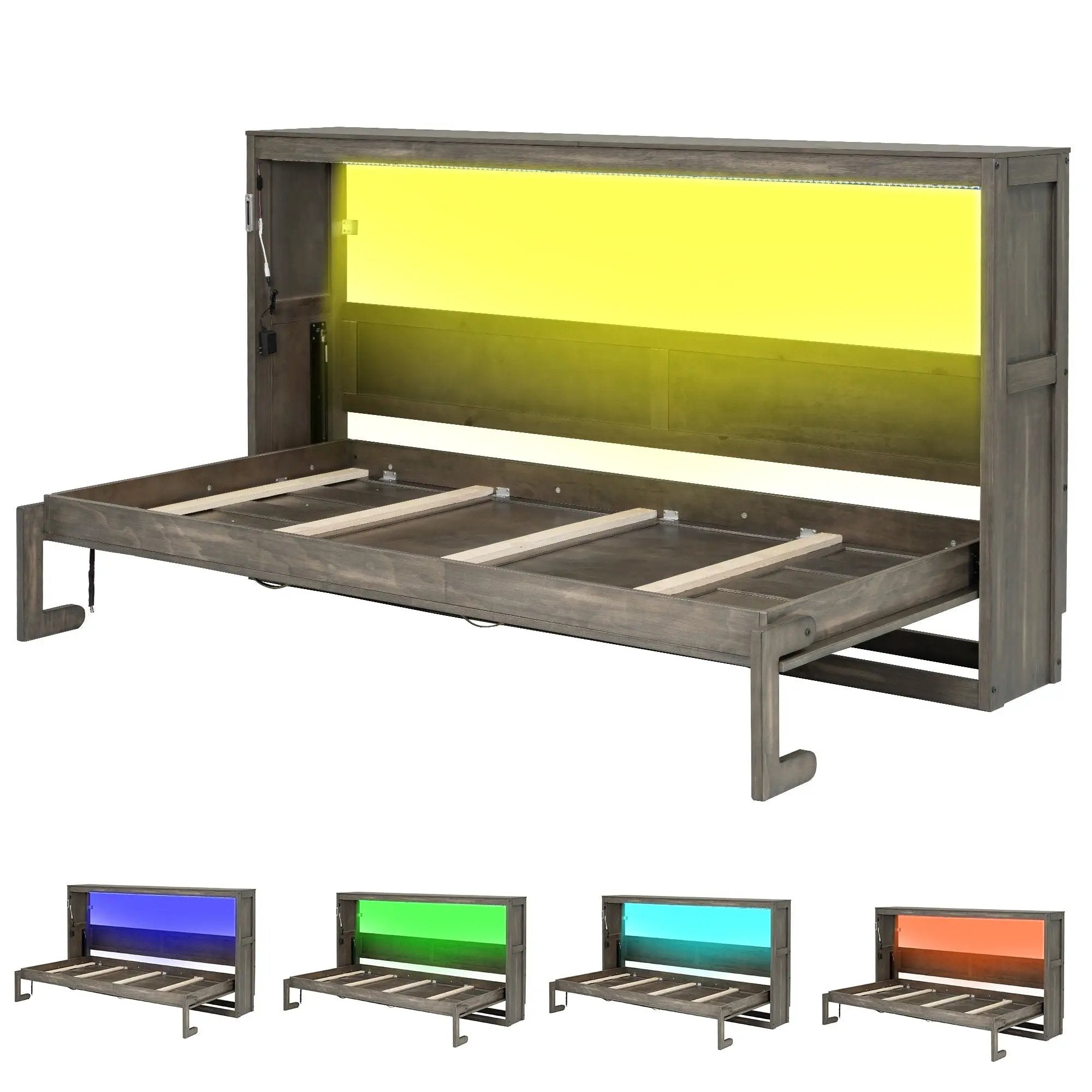 Murphy Bed With LED Light, Foldable Wall Bed Cabinet by Unique Piece Furniture