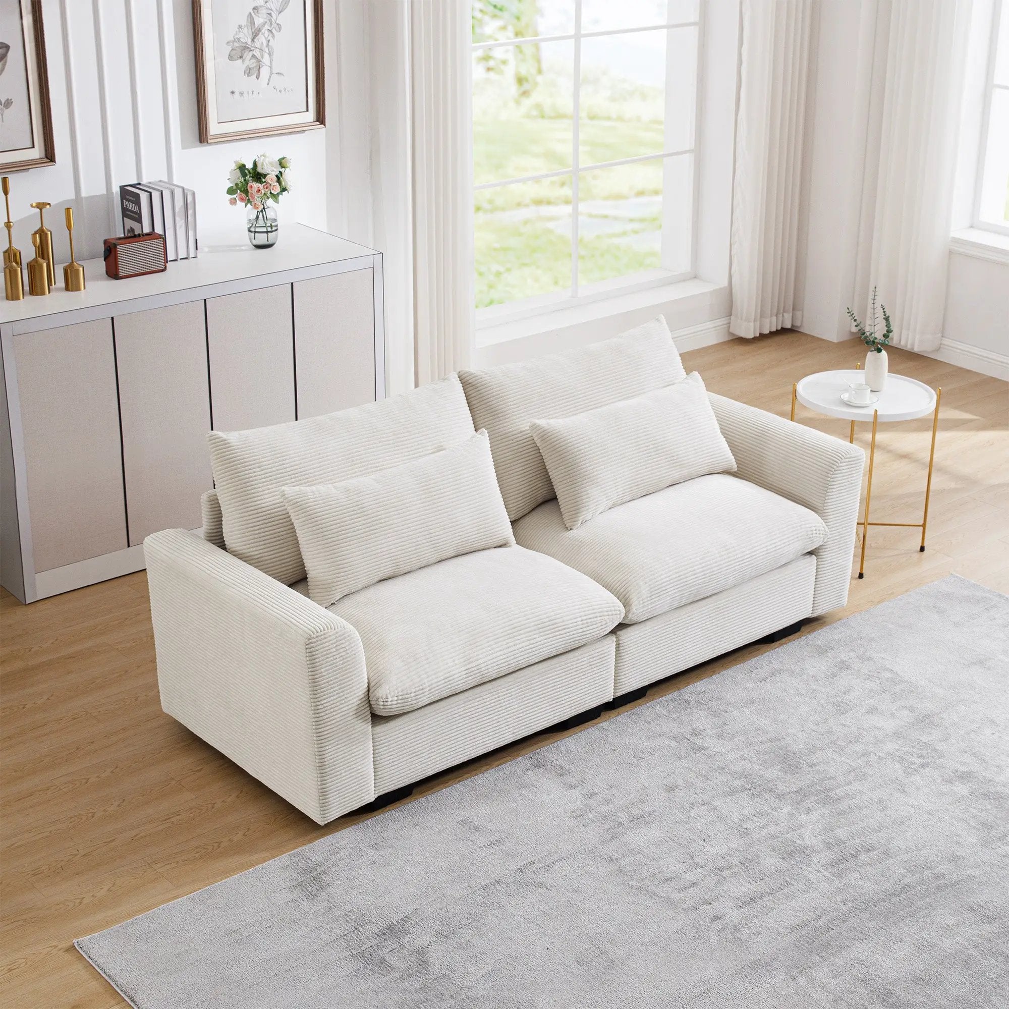 Beige Corduroy Sofa Couch by HouseOfZazla