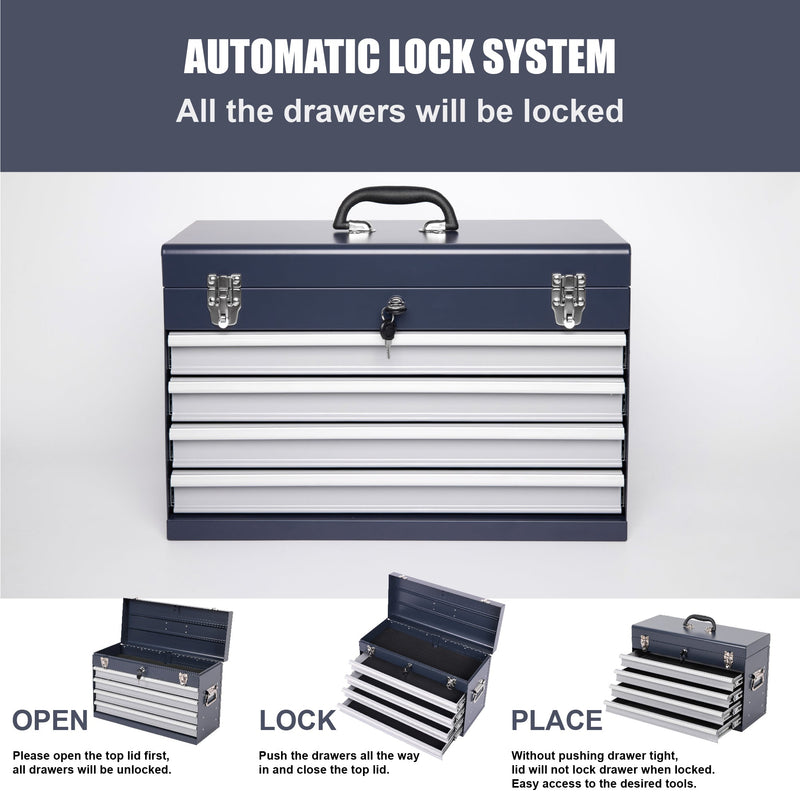 Heavy Duty Metal Tool Box, 21-inch with 4 Drawers by HouseOfZazla