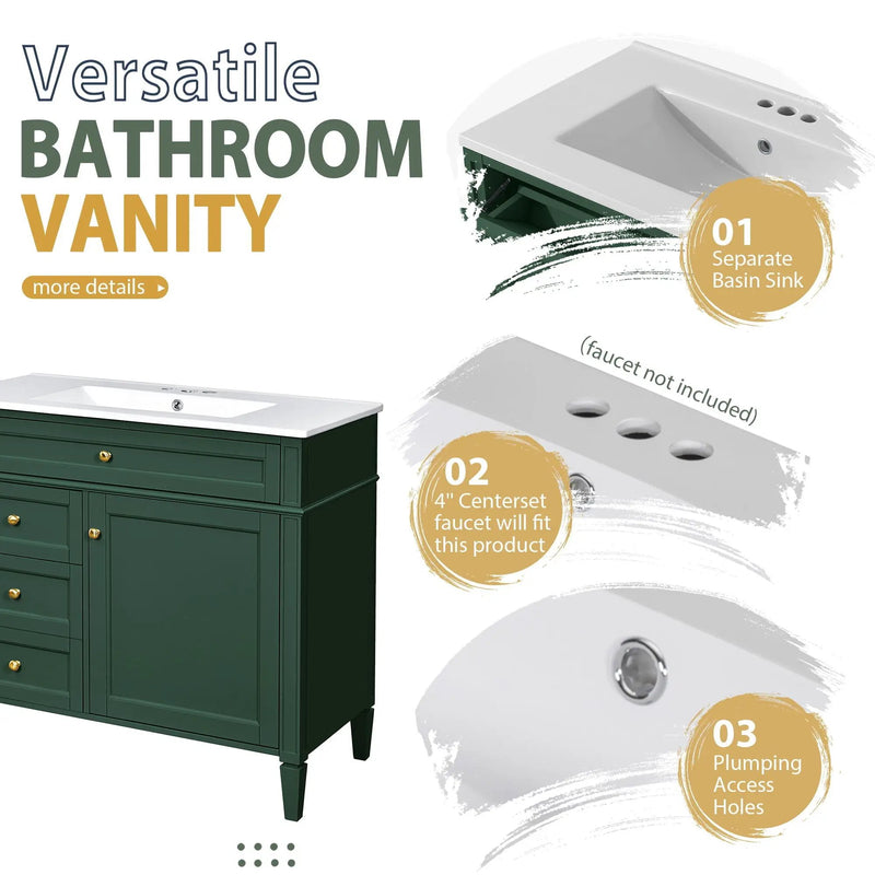 Bathroom Vanity With Mirror Cabinet, Single Sink With 2 Soft Closing Doors And 4 Drawers by Unique Piece Furniture