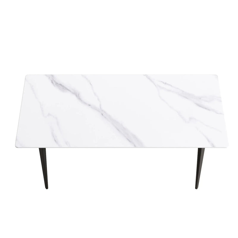 70.87" Modern Artificial Stone White Straight Edge Black Metal Leg Dining Table, Can Accommodate 6-8 People - White / Black by Unique Piece Furniture