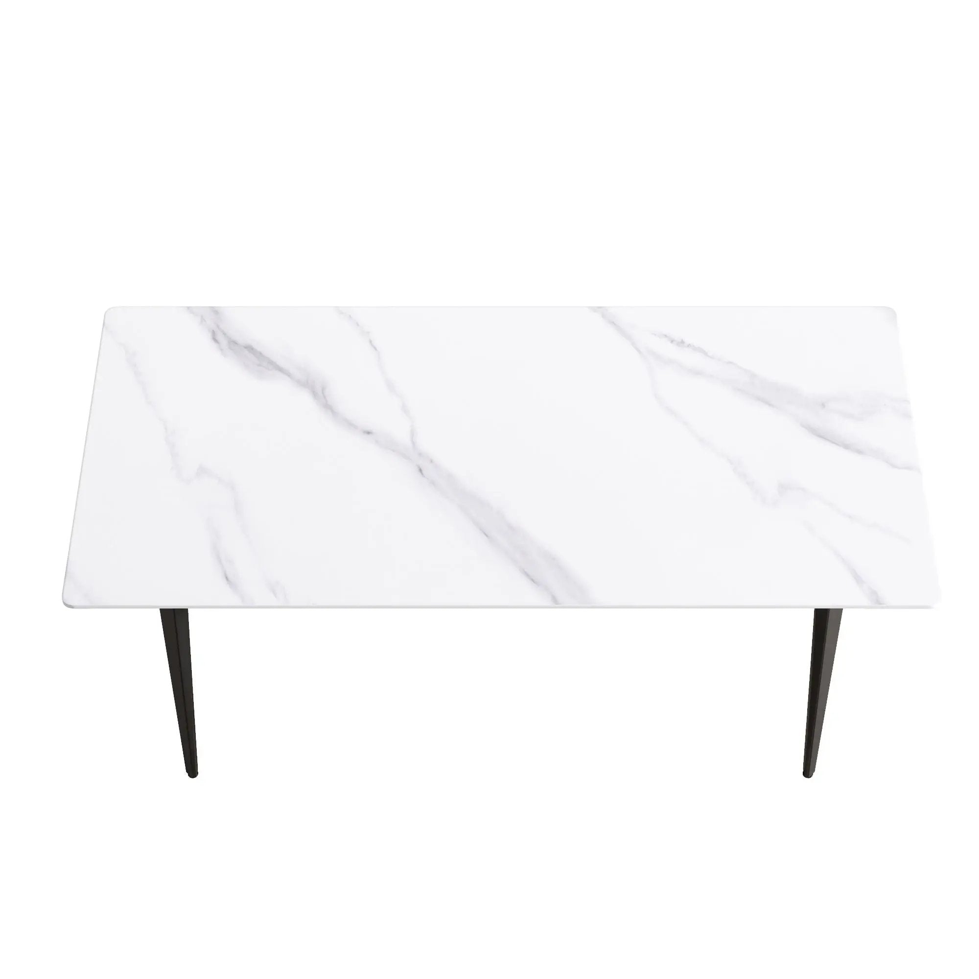 70.87" Modern Artificial Stone White Straight Edge Black Metal Leg Dining Table, Can Accommodate 6-8 People - White / Black by HouseOfZazla