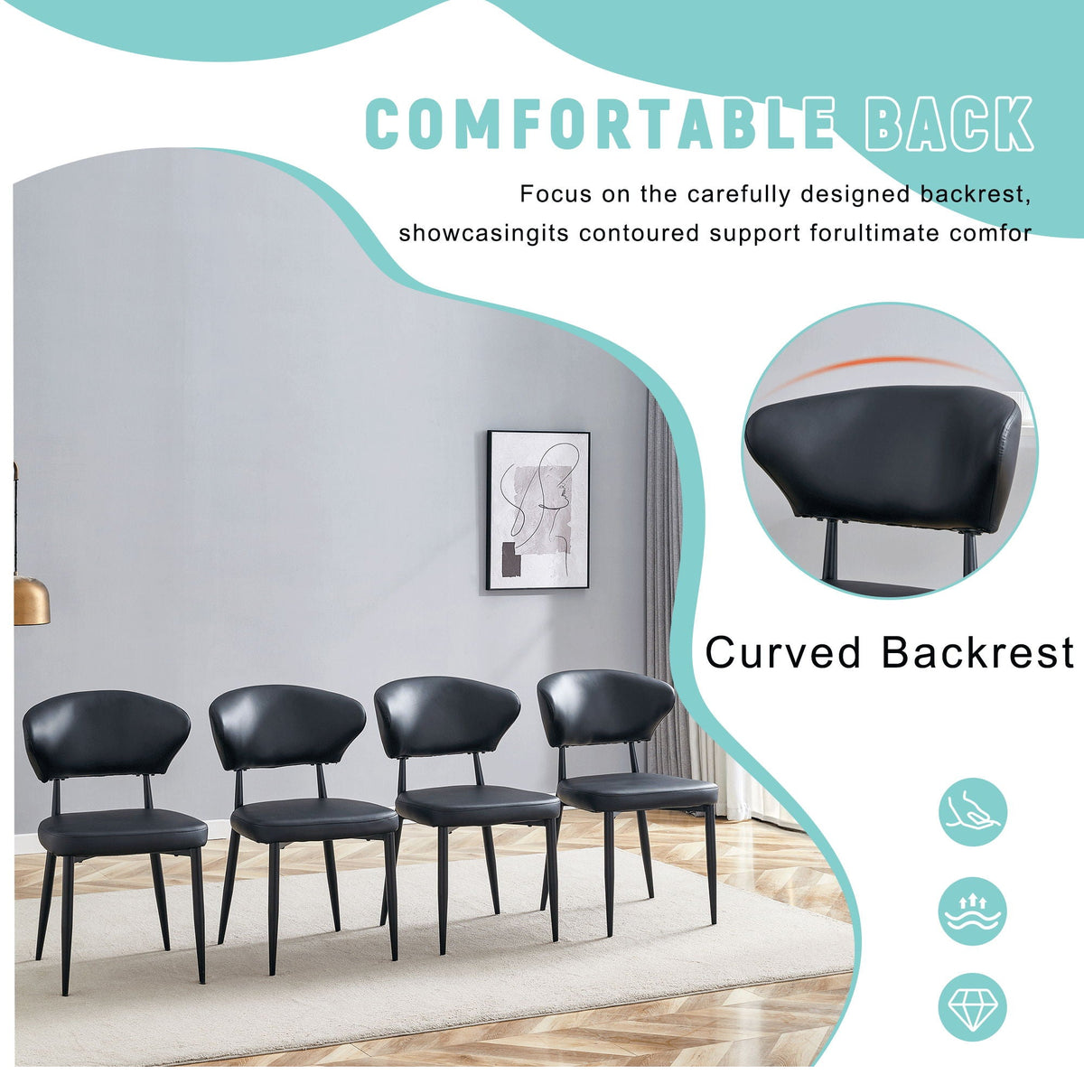 Minimalist Ergonomic Dining Chair With Curved Backrest (Set of 4), photo 3 of 34