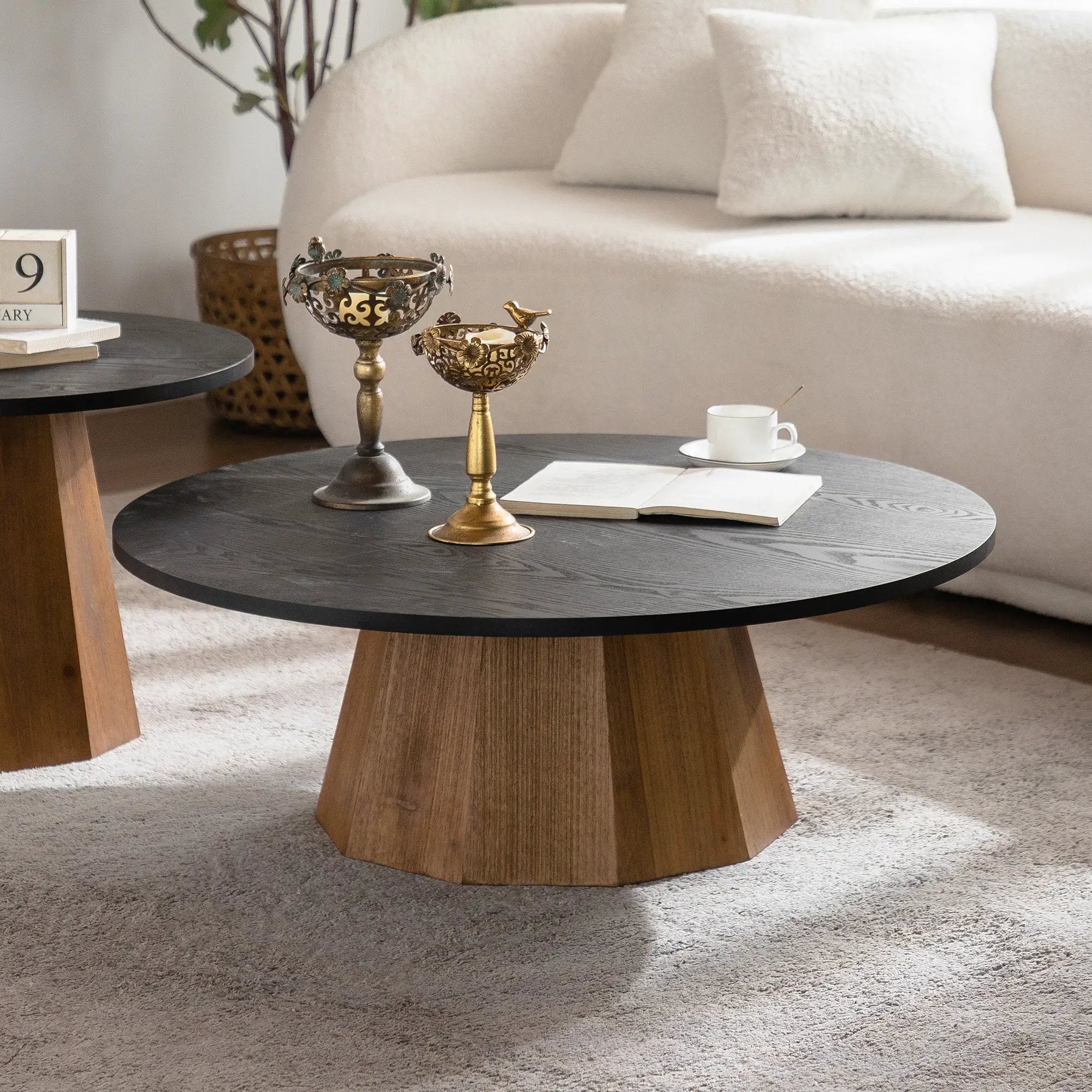 Round Coffee Table with Sturdy Pedestal Design by HouseOfZazla