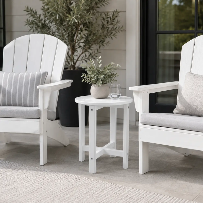 White HDPE Outdoor Side Table, 16 in. Round All-Weather Patio End Table by HouseOfZazla