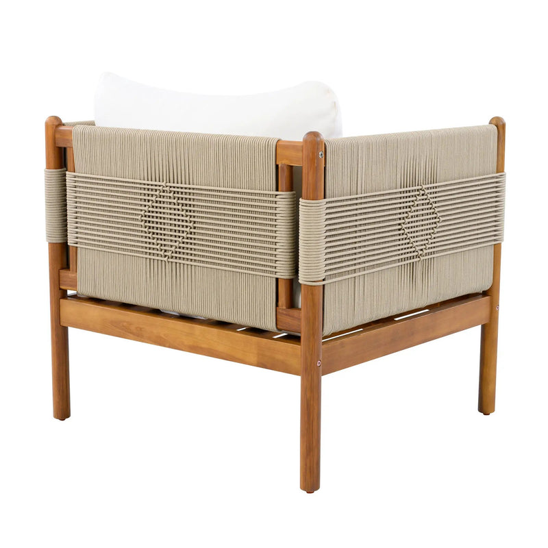 Outdoor Acacia Wood Club Chair with Diamond Rope Weave & Cushions, Teak Finish by HouseOfZazla