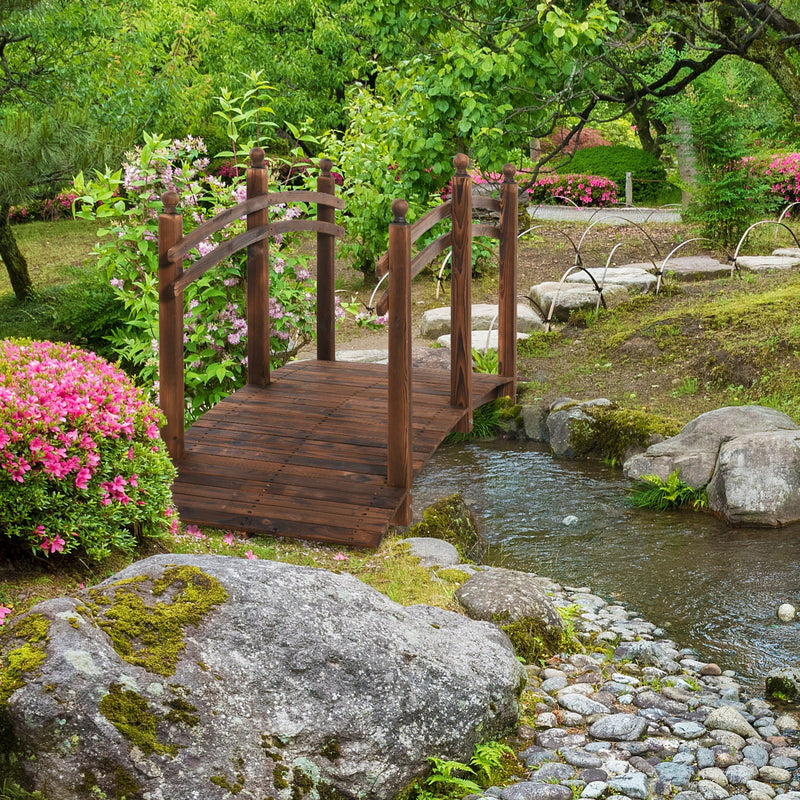 Fir Wood Garden Bridge Arc Walkway with Side Railings - Brown, photo 2 of 9