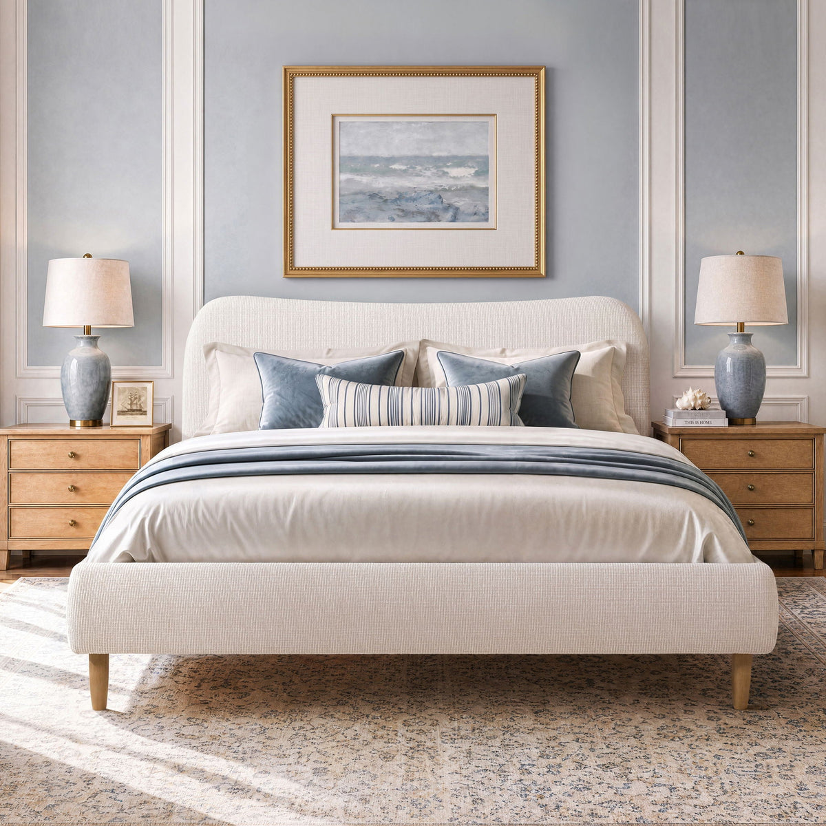Roman - Curved Headboard Upholstered Platform Bed, photo 10 of 40