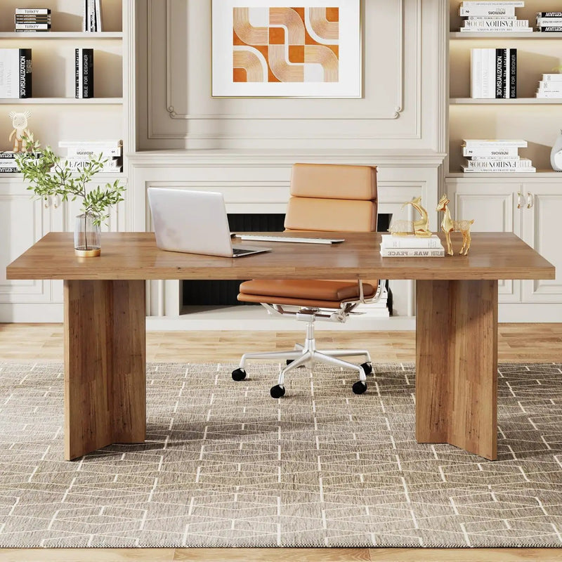 Executive Desk, Vintage Computer Workstation With Thickened Tabletop