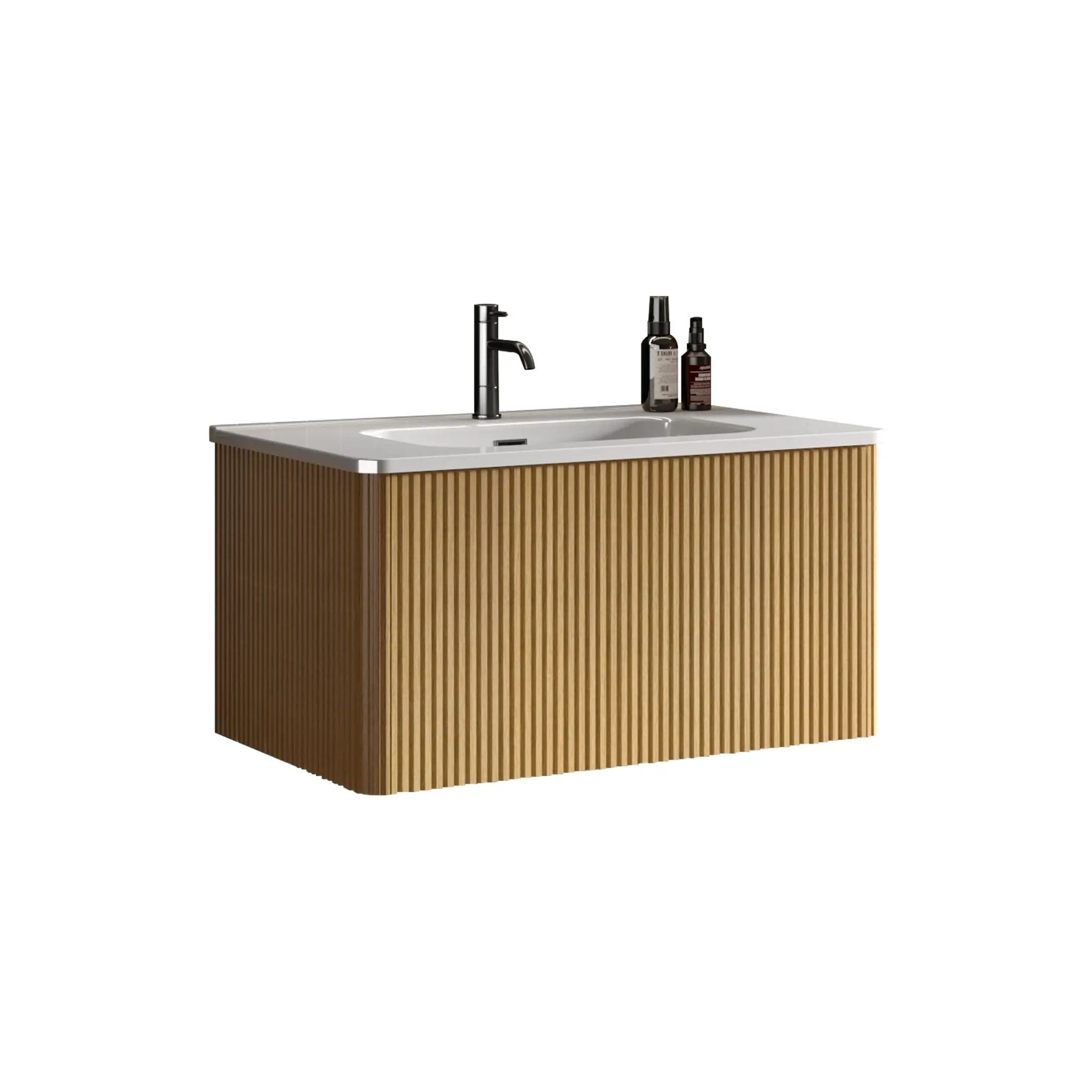 Etna - Striped Bathroom Vanity With Ceramic Sink, Wall Mounted Floating Bathroom Vanity For Modern Bathroom by Unique Piece Furniture