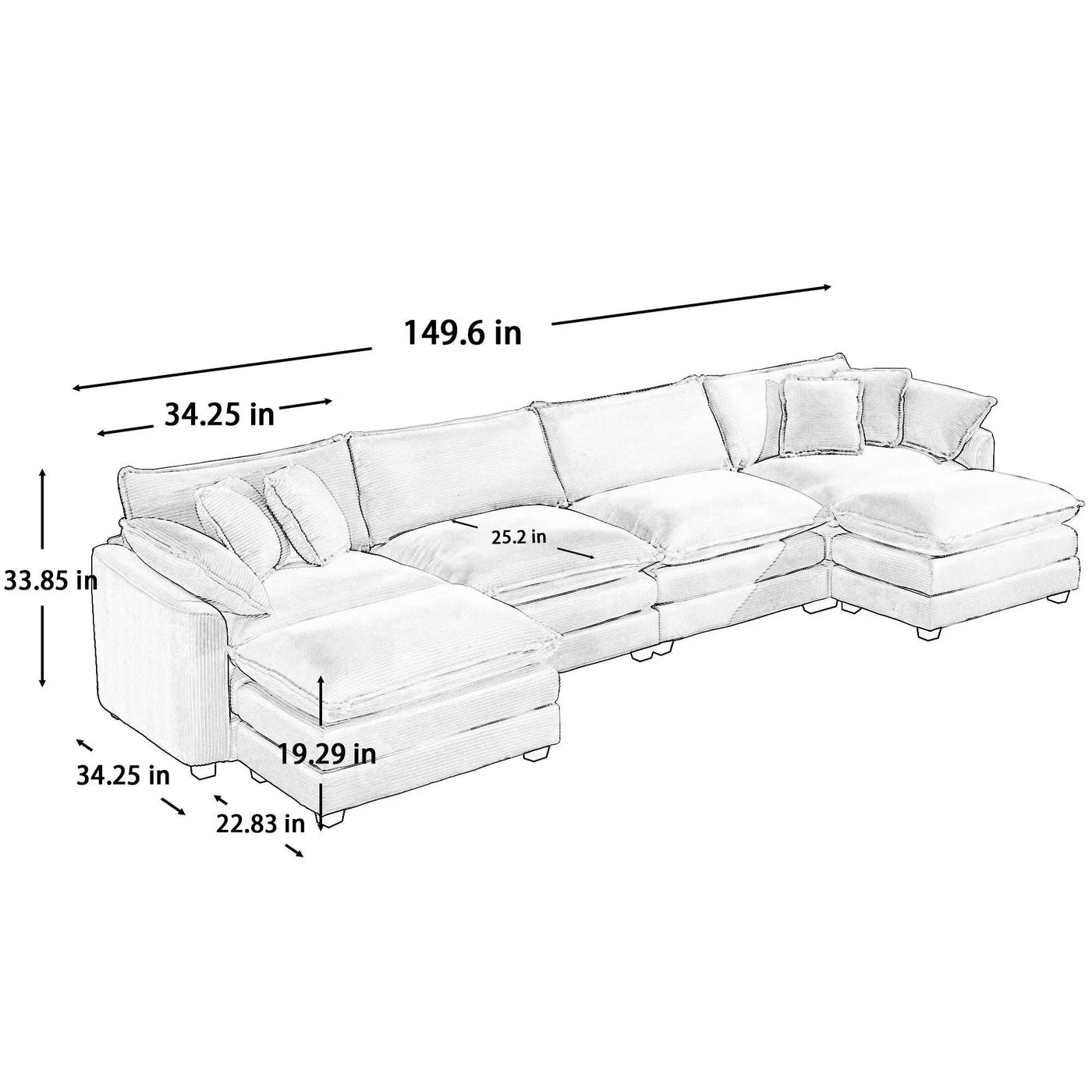 Modern Oversized Modular Cushion Sofa With Ottoman, Low Back, Deep Seating Sofa Set by HouseOfZazla
