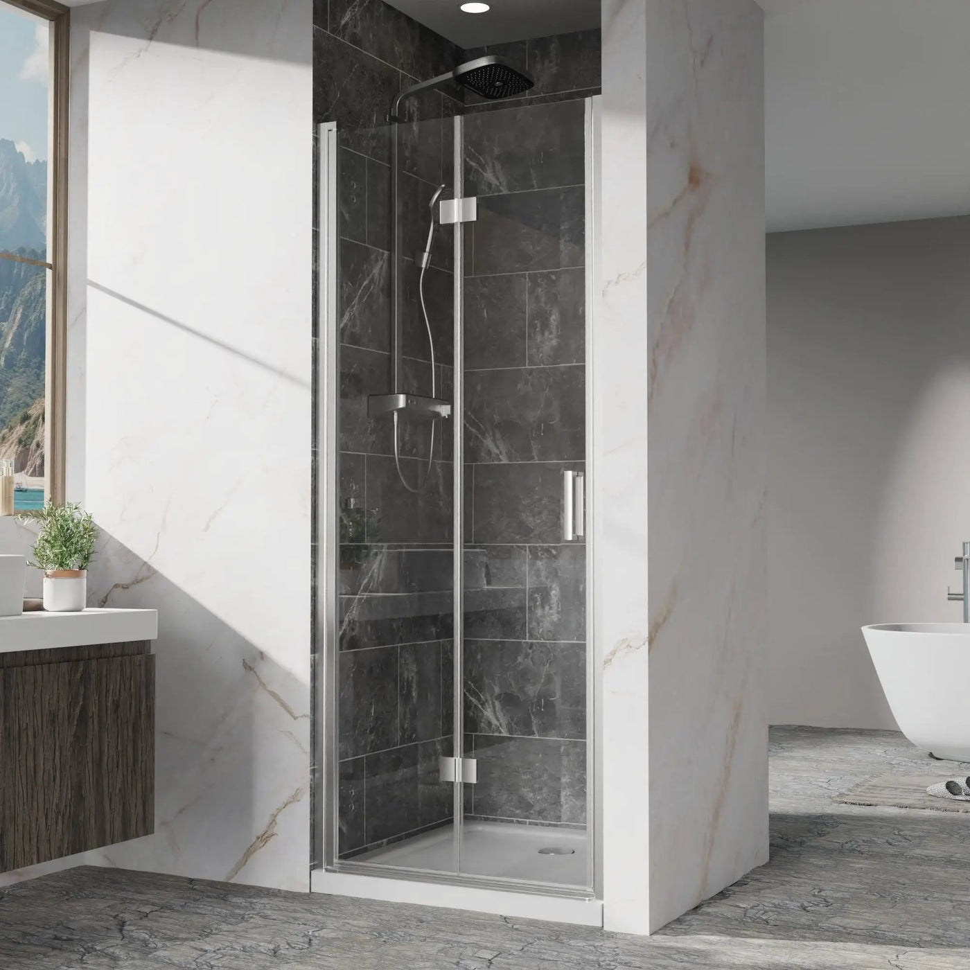 Bifold Frameless Shower Door With Tempered Clear Glass by HouseOfZazla