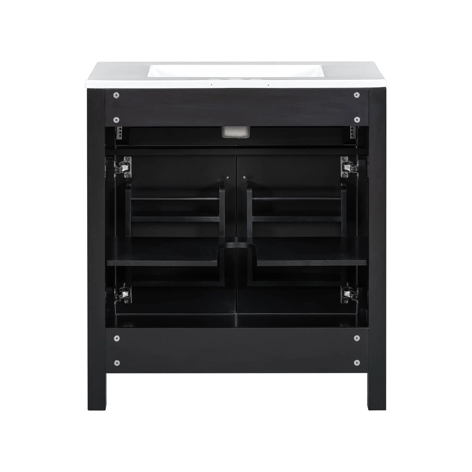 Bathroom Vanity With Ceramic Sink, Modern Single Bathroom Cabinet With 2 Doors And A Shelf, Soft Close Doors by HouseOfZazla