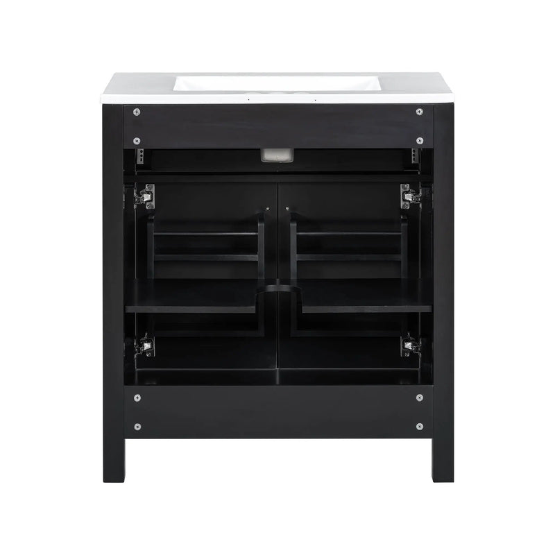 Bathroom Vanity With Ceramic Sink, Modern Single Bathroom Cabinet With 2 Doors And A Shelf, Soft Close Doors by HouseOfZazla