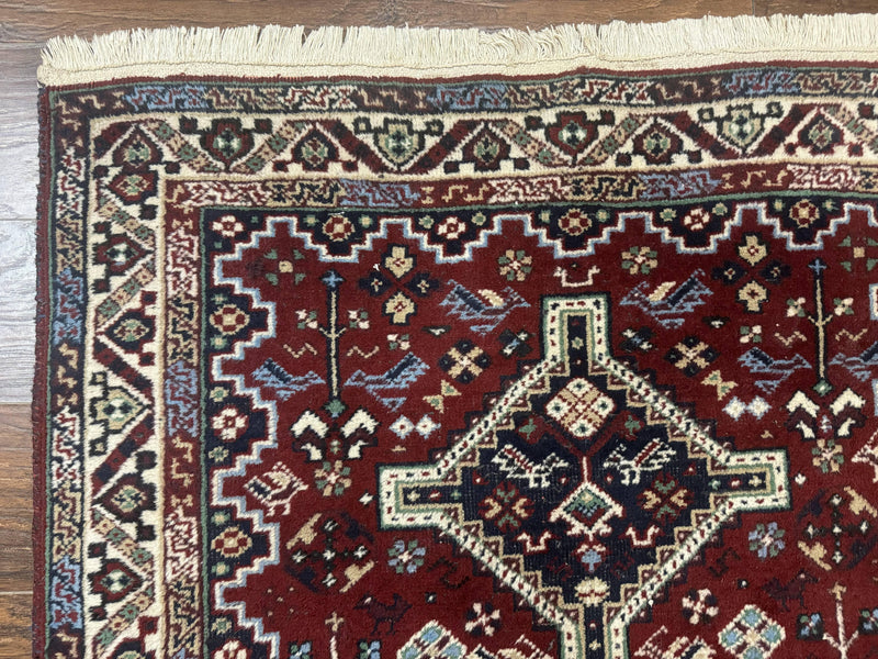 Persian Afshar Rug 4x5 Red Navy Geometric Tribal Wool Carpet by Jewel Rugs