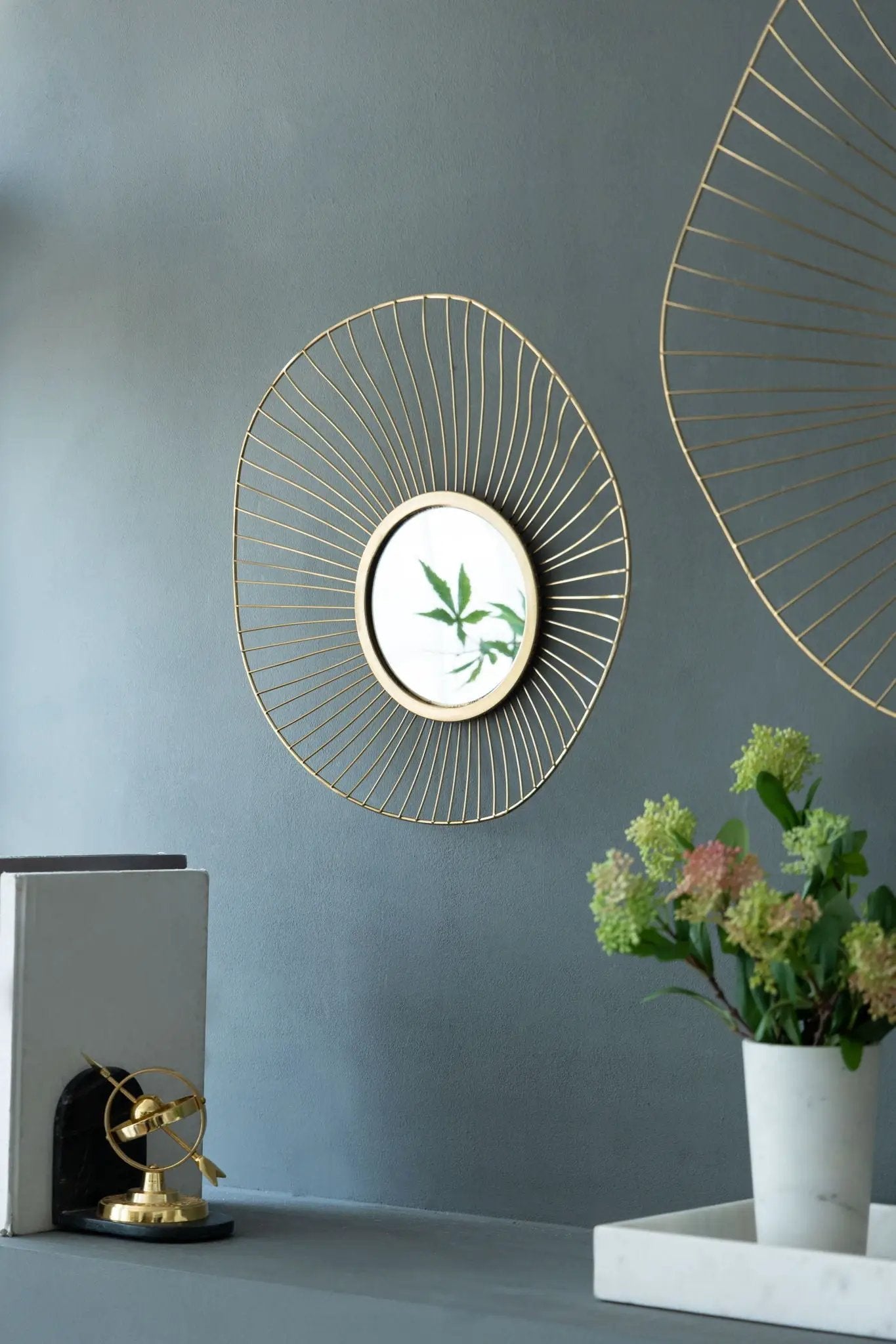 Wall Mirror Abstract Designed Wall Mirrors WithFrame For Home & Office, Top Of Sideboard (Set of 3) - Gold by HouseOfZazla