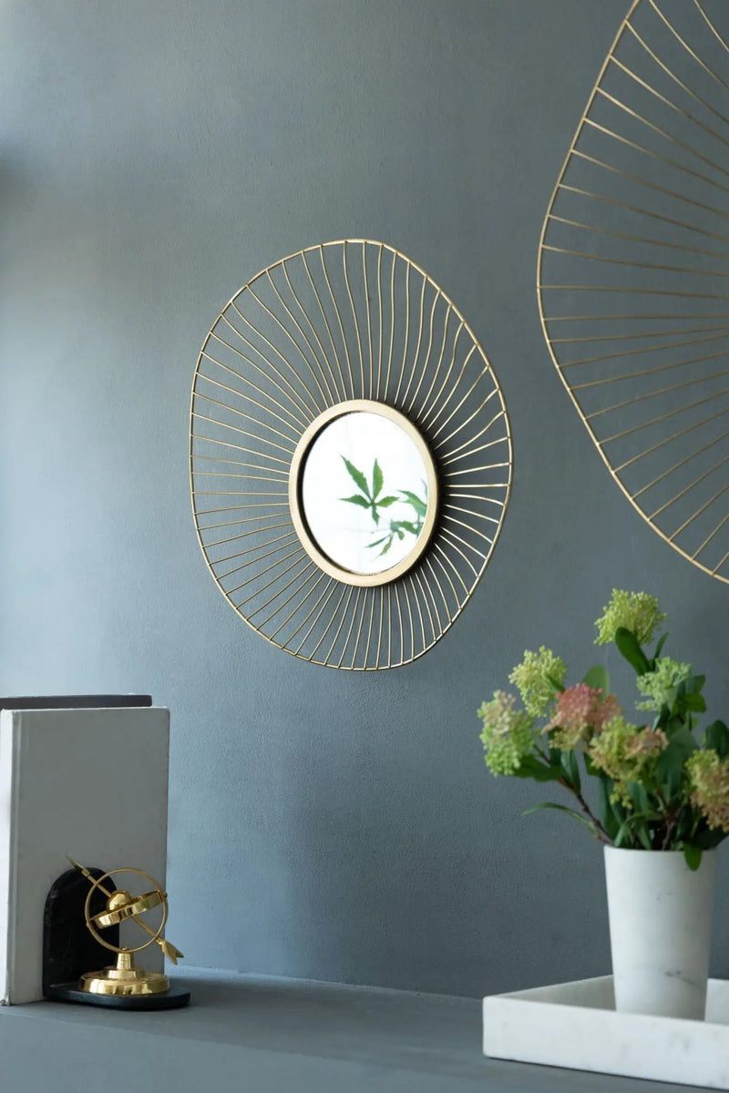 Wall Mirror Abstract Designed Wall Mirrors WithFrame For Home & Office, Top Of Sideboard (Set of 3) - Gold by HouseOfZazla
