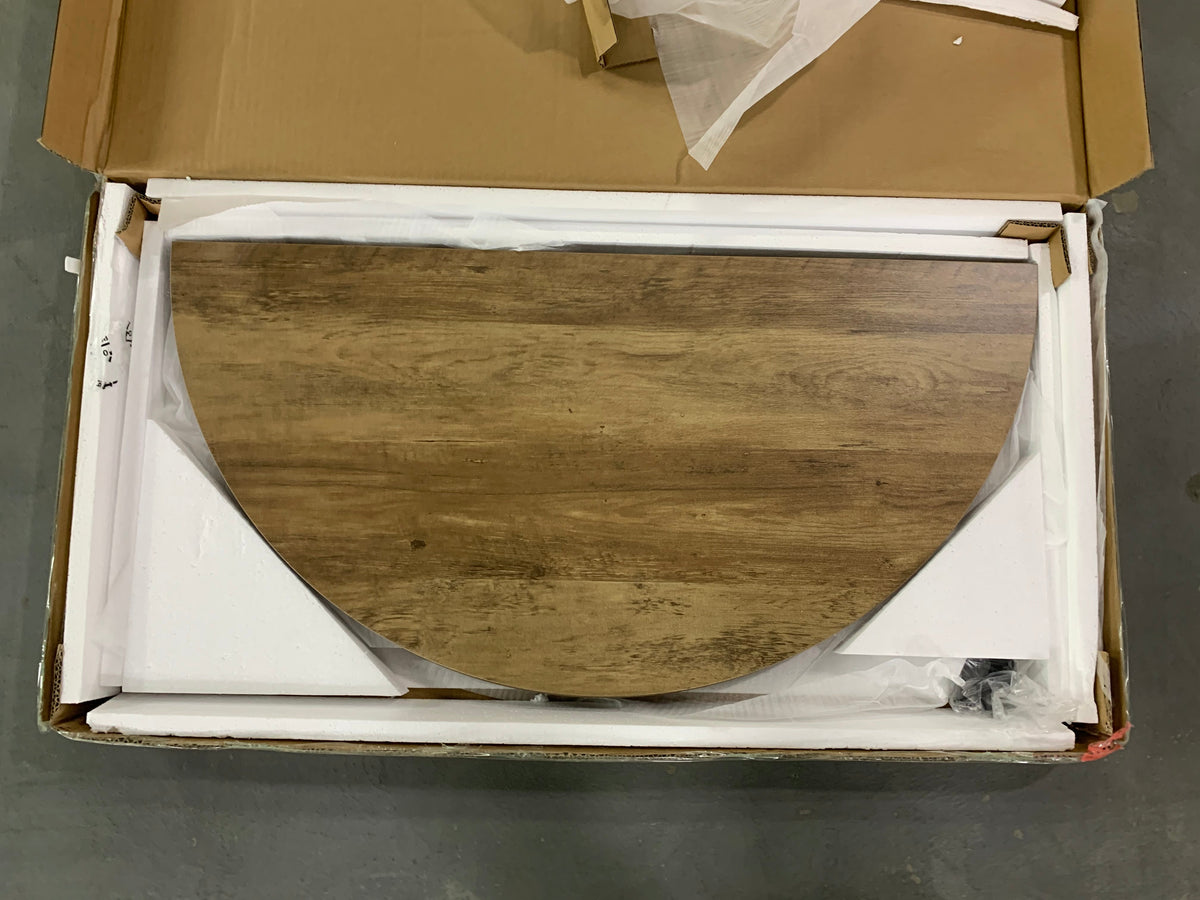 31.5 Inch Round Dining Table with Black Metal Legs - Brown, photo 7 of 10