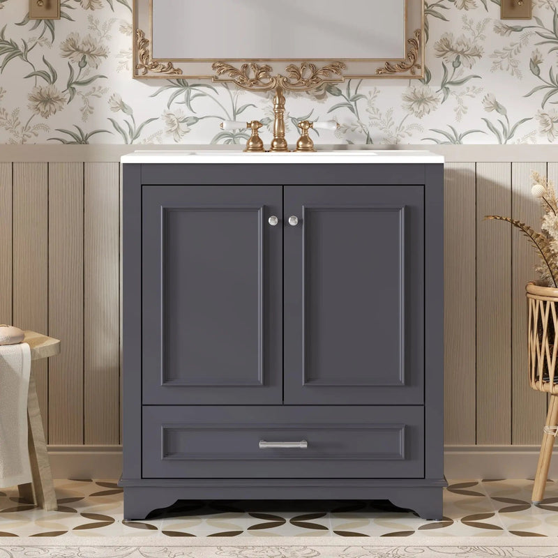 Bathroom Vanity With Sink, Cabinet & 2 Soft Closing Doors & Adjustable Shelf by Unique Piece Furniture