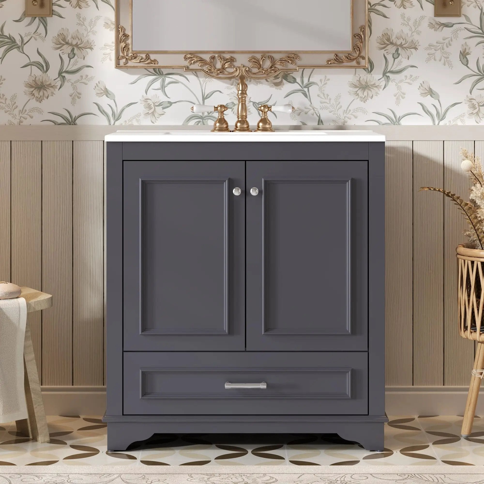 Bathroom Vanity With Sink, Cabinet & 2 Soft Closing Doors & Adjustable Shelf