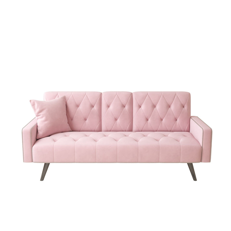 Sofa Bed With Nail Head Trim And Cup Holders - Pink by HouseOfZazla