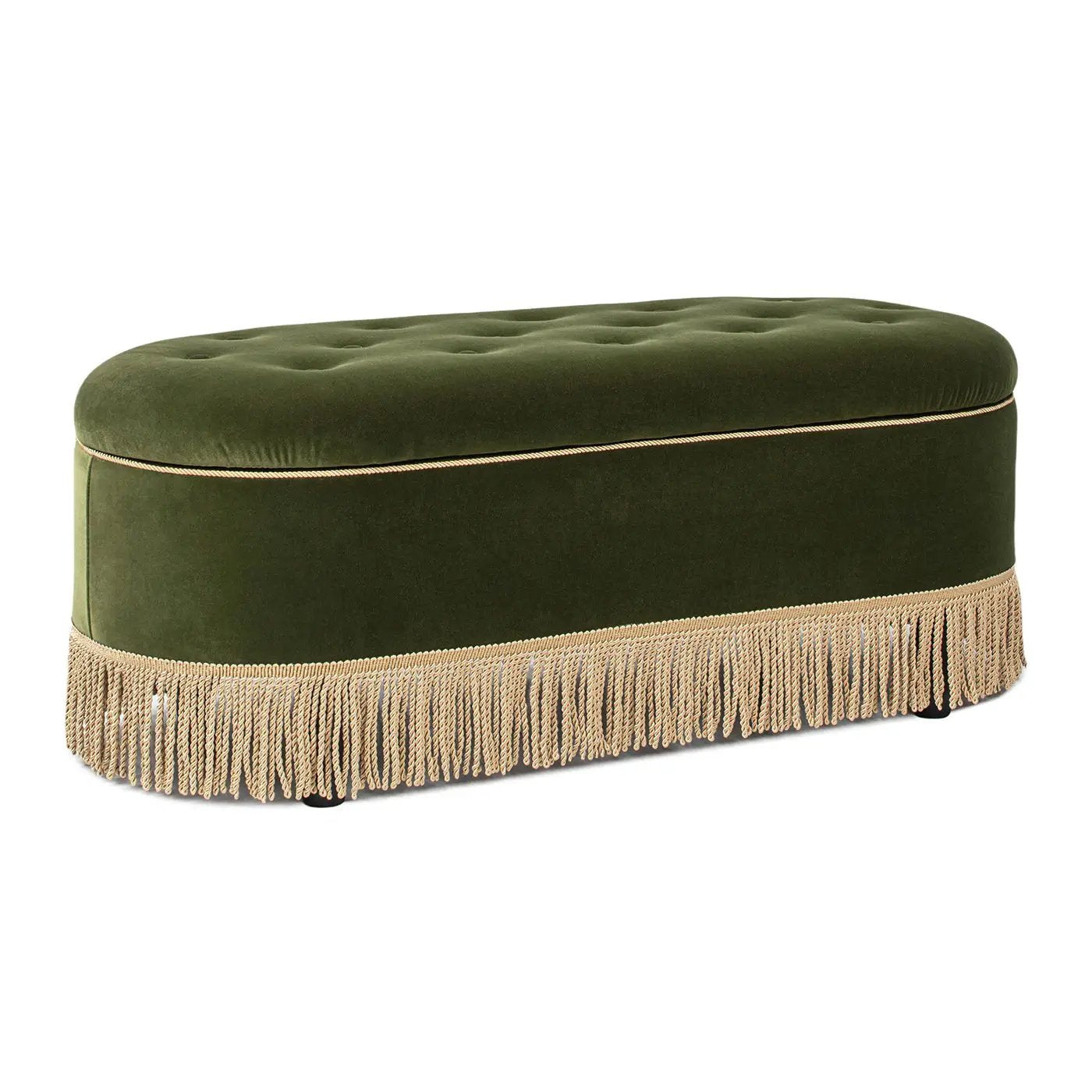 Melinda - Oval Tufted Bullion Fringe Storage Bench by HouseOfZazla