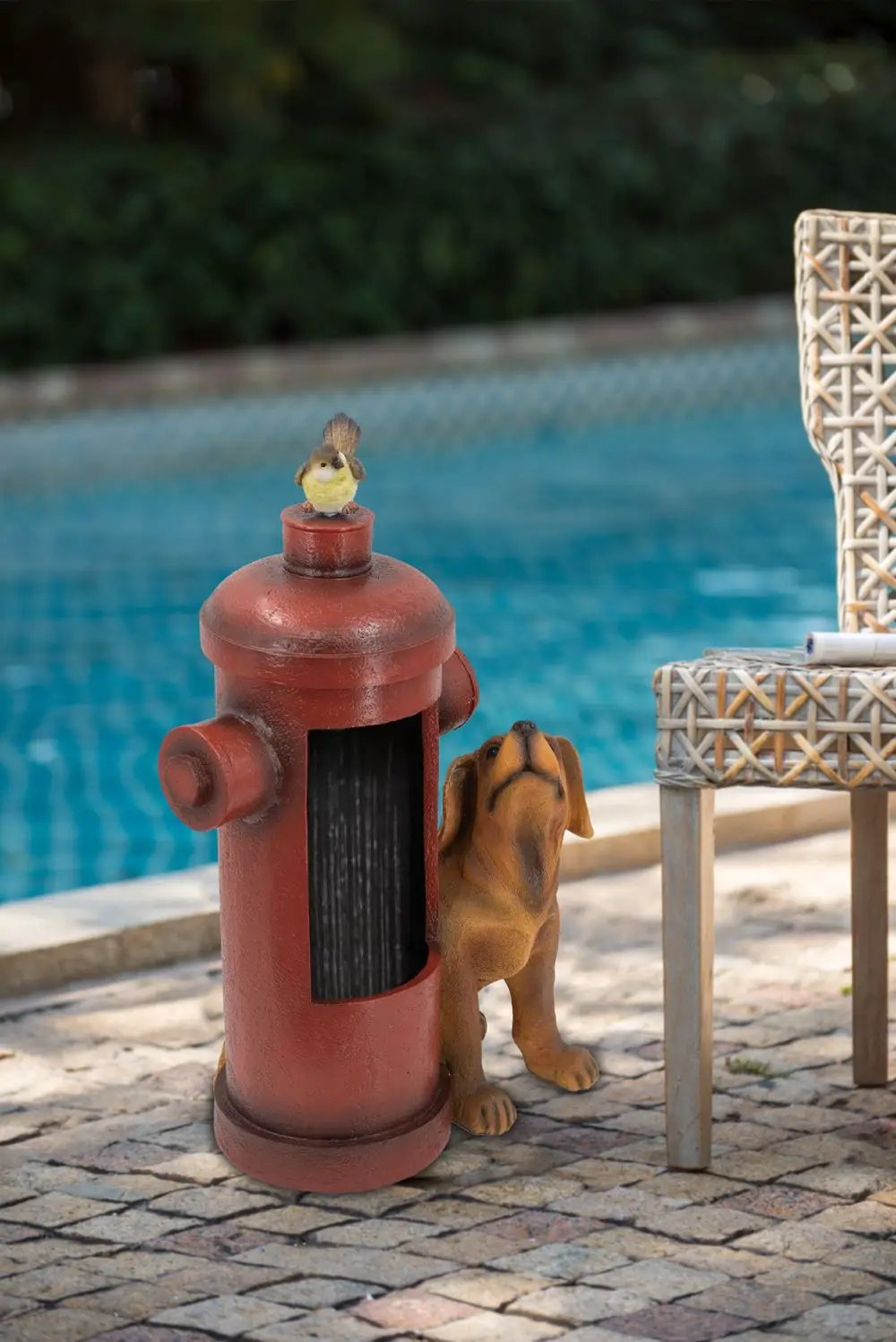 Red Fire Hydrant Water Fountain with Dog and Bird Accents by HouseOfZazla