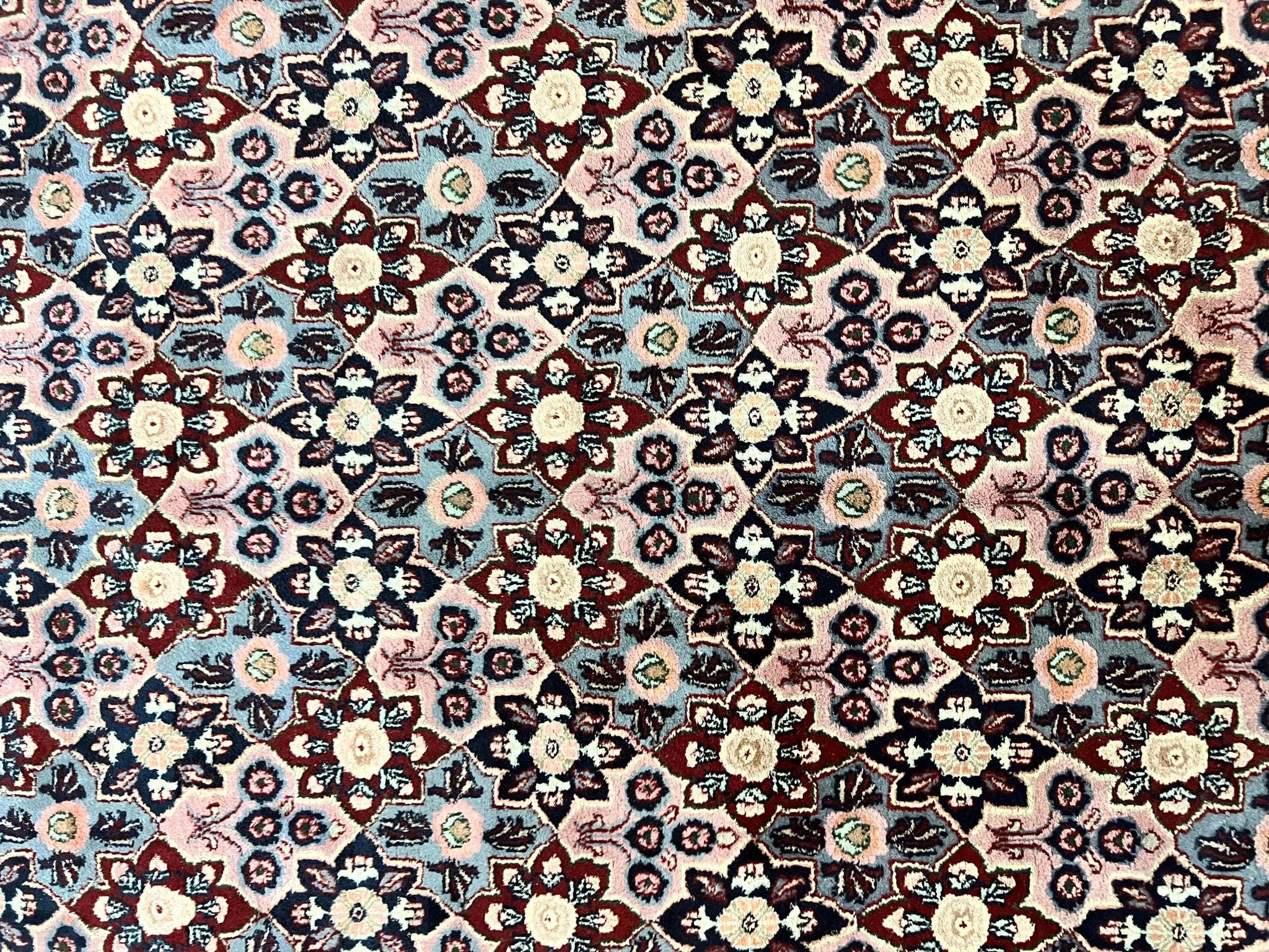 Indo Persian Rug 8x10, Repeated Allover Pattern, Navy Blue Ivory, Handmade Vintage Wool Carpet by Jewel Rugs