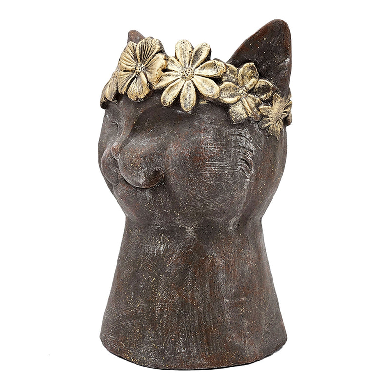 8.5x7.7x12.4" Magnesium Cat Statue Planter with Textured Finish by HouseOfZazla