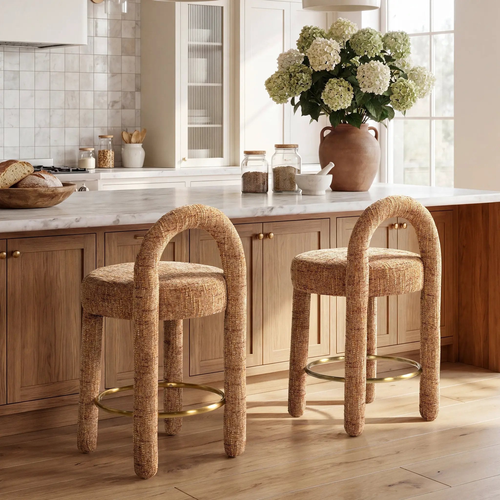 Penny Round Arched Fully Upholstered Counter Stool, Set of 2, Golden by HouseOfZazla