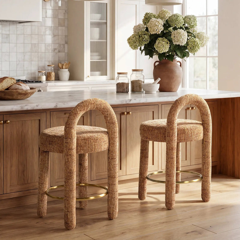 Penny Round Arched Fully Upholstered Counter Stool, Set of 2, Golden by HouseOfZazla