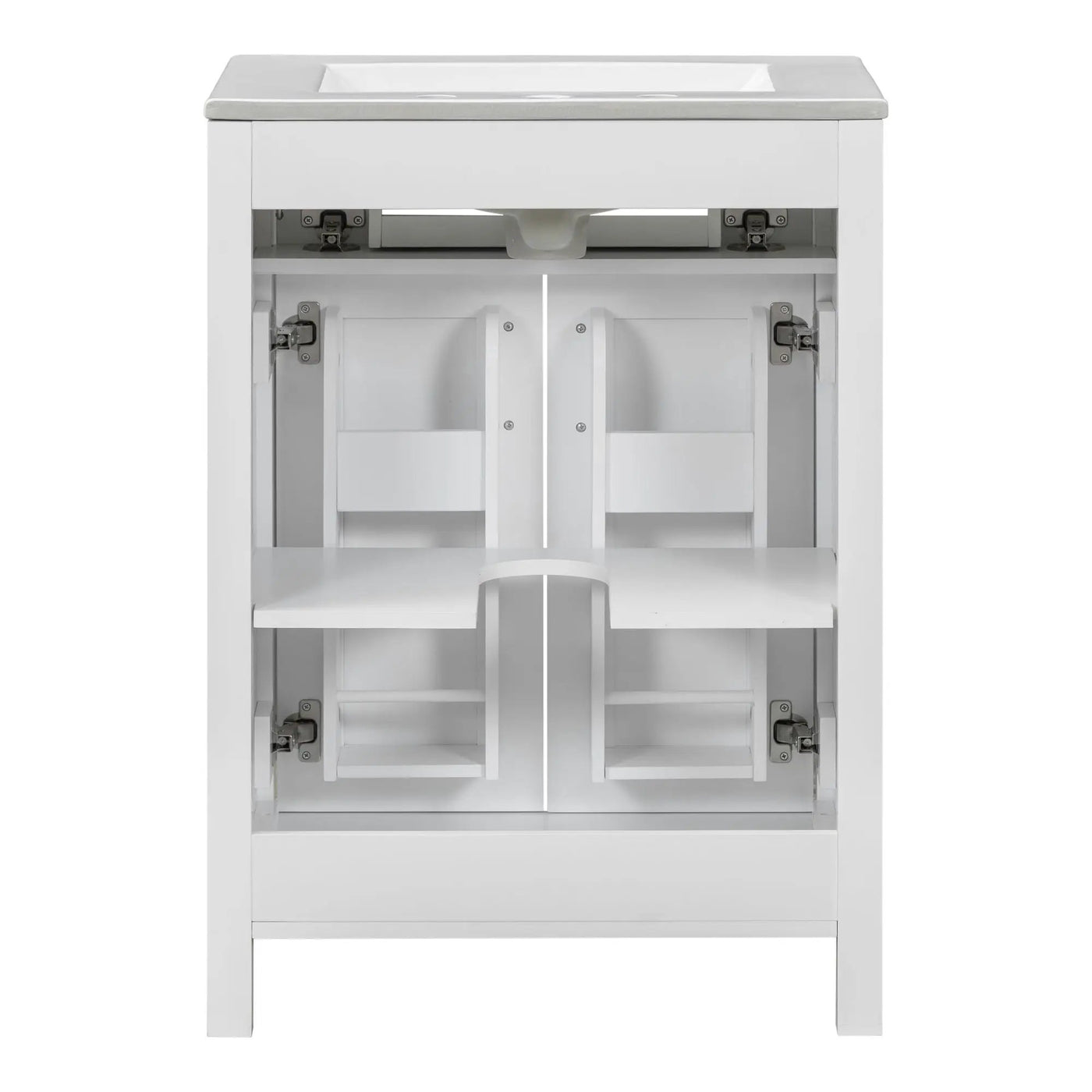 Modern Bathroom Vanity With Ceramic Sink, Soft-Close Doors, Flip Drawer, U-Shaped Shelves, Elegant Storage Solution by HouseOfZazla