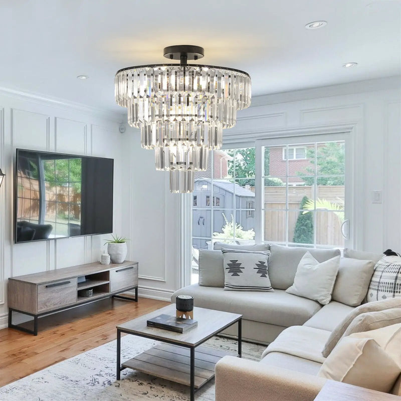 20' Black Crystal Chandelier Ceiling Light, Modern Luxury 10-Light Flush Mount by HouseOfZazla