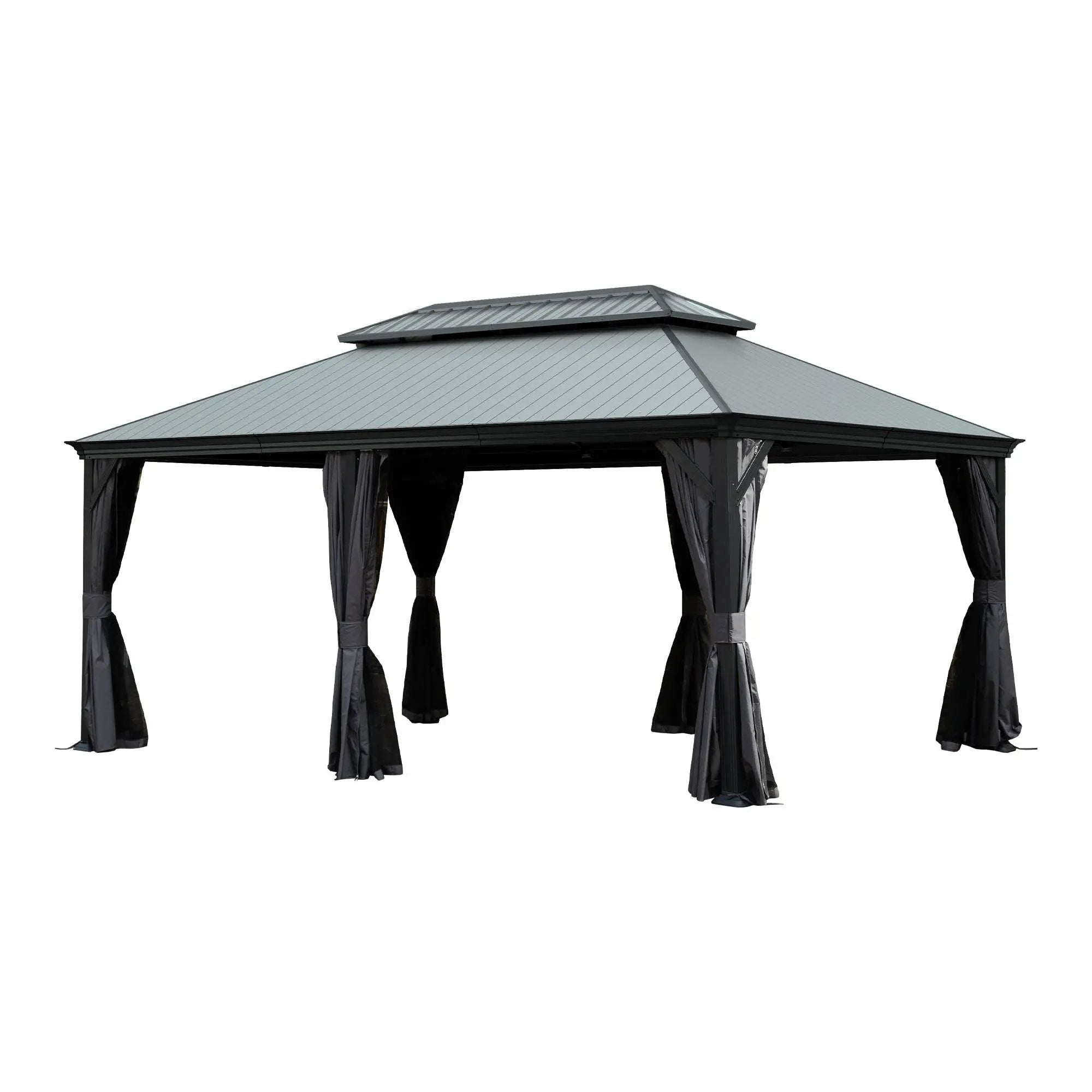 12'x18' Hardtop Gazebo with Resin Roof, Curtains, and Mosquito Netting by HouseOfZazla