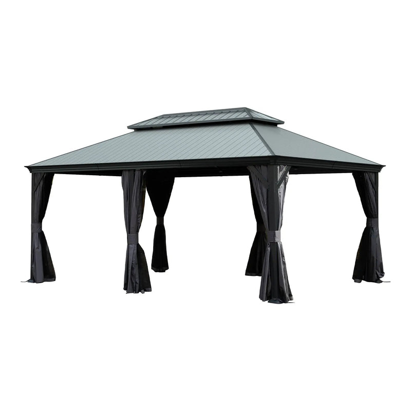 12'x18' Hardtop Gazebo with Resin Roof, Curtains, and Mosquito Netting by HouseOfZazla