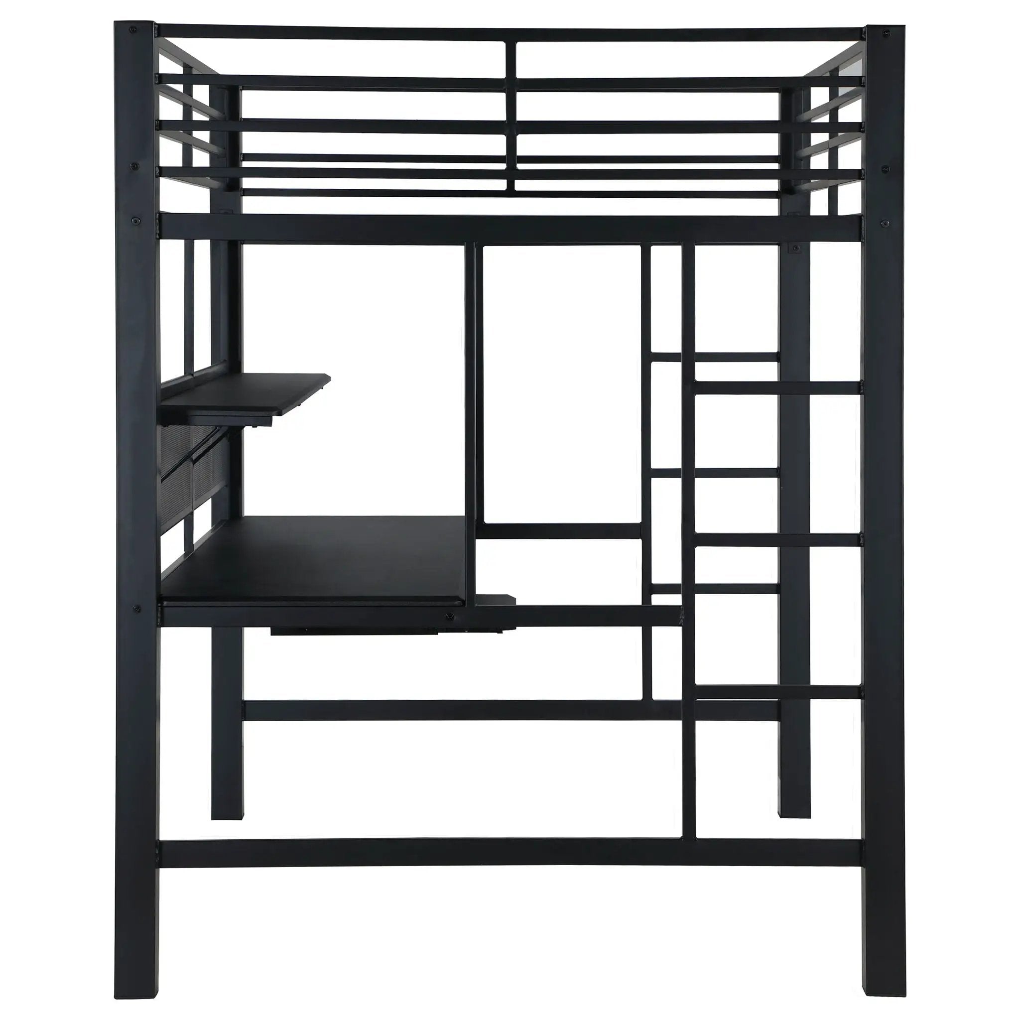 Ranier - Full Workstation Loft Bed, Full Length Desk, Safety Rails And Storage Shelves - Black by HouseOfZazla