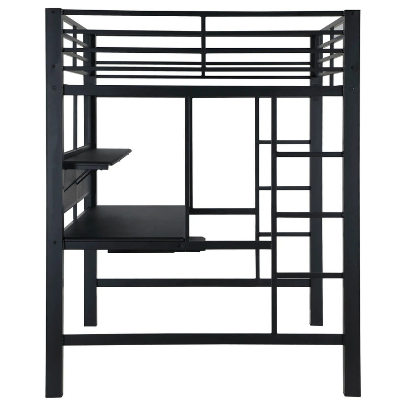 Ranier - Full Workstation Loft Bed, Full Length Desk, Safety Rails And Storage Shelves - Black by HouseOfZazla