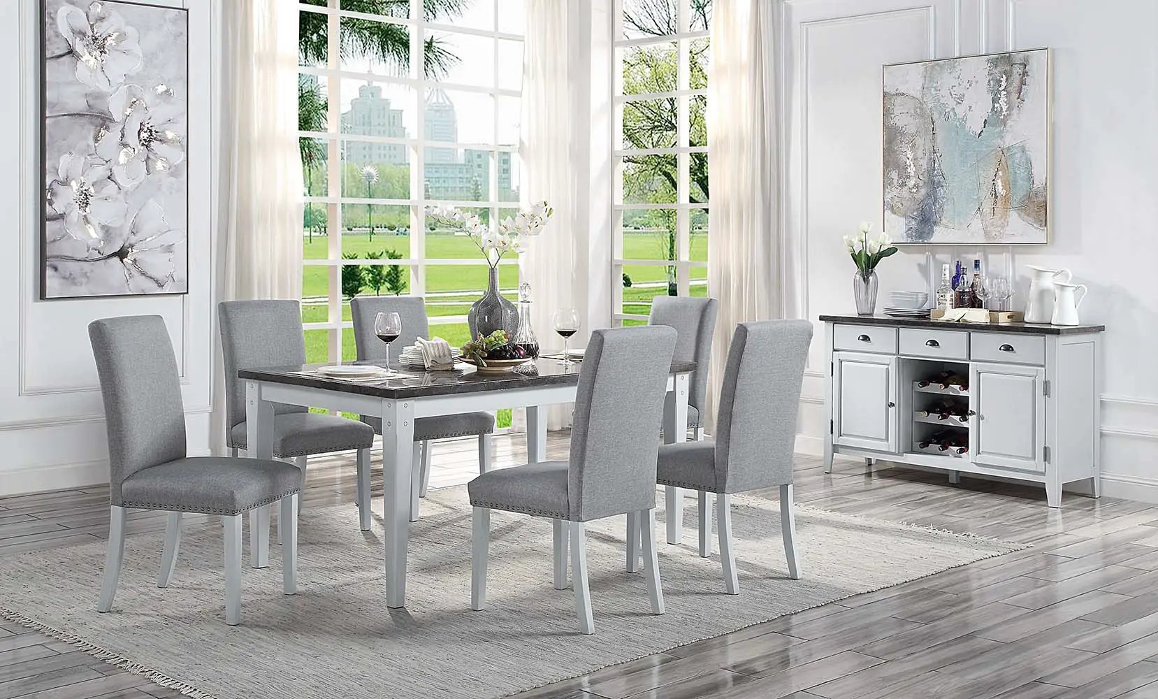 Lanton - Server - Natural Marble & Antique White by Unique Piece Furniture