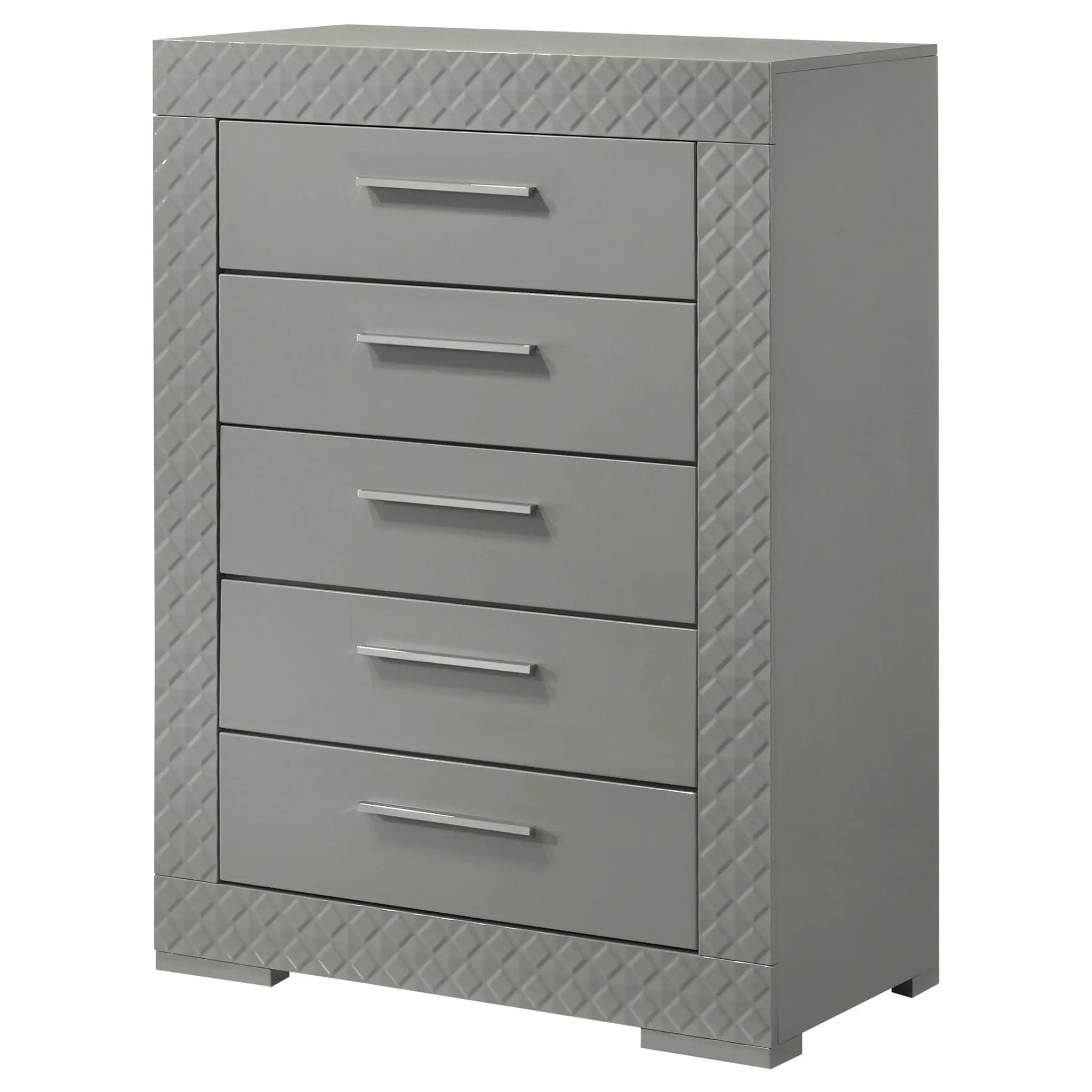 Ives 5-drawer Bedroom Chest of Drawers Grey High Gloss by Unique Piece Furniture