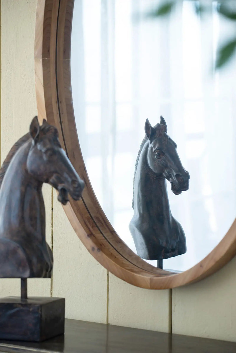 Oval Wall Mirror With Wood Frame, Farmhouse Wood Mirror For Bathroom Entryway Console Lean Against Wall - Brown by Unique Piece Furniture