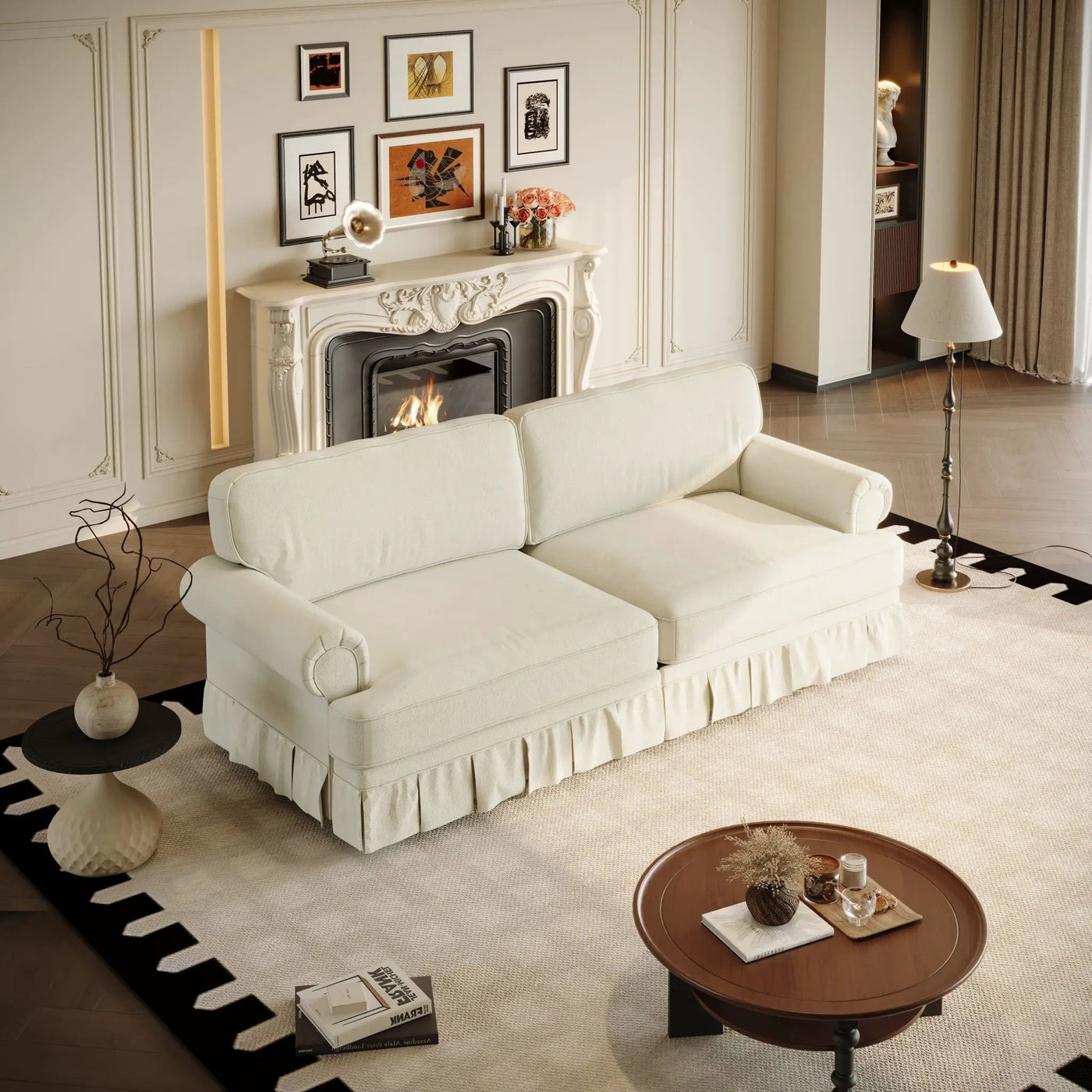 Luxuriously Comfortable Cloud Couch With Elegant Rolled Arms & Pleated Skirt Design by HouseOfZazla
