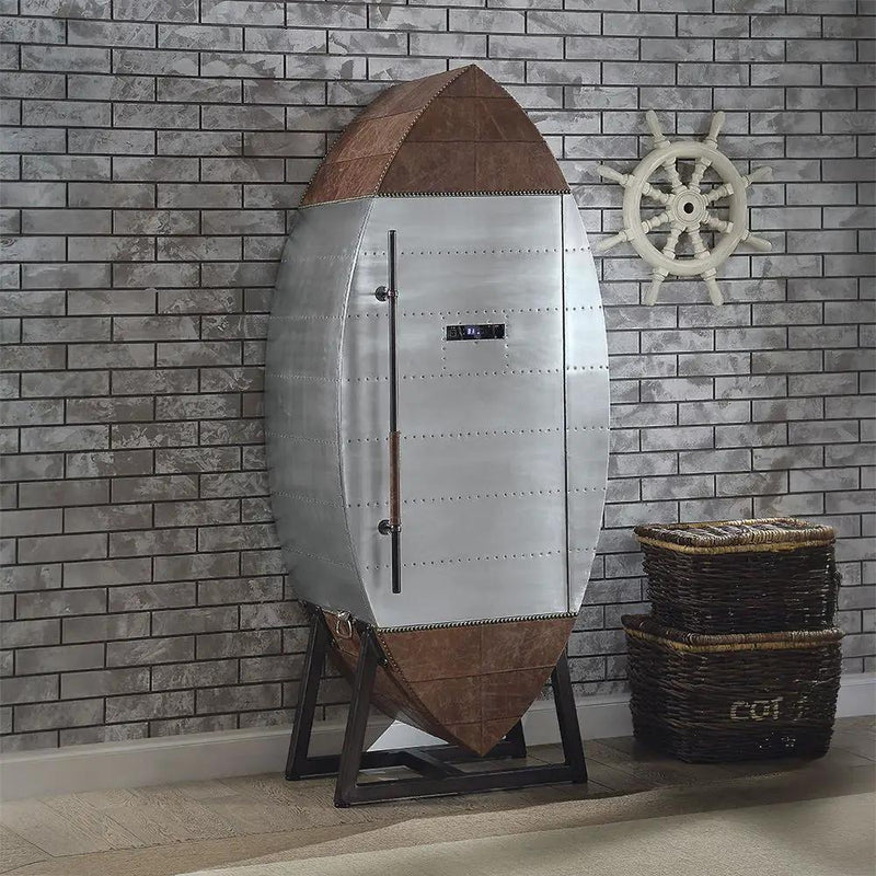 Brancaster - Wine Cooler - Retro Brown Top Grain Leather & Aluminum by Unique Piece Furniture