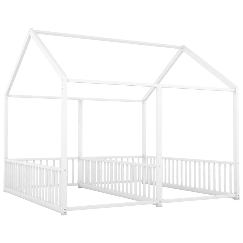 Metal Twin Size House Platform Beds 2 Shared Beds - Antique White by Unique Piece Furniture