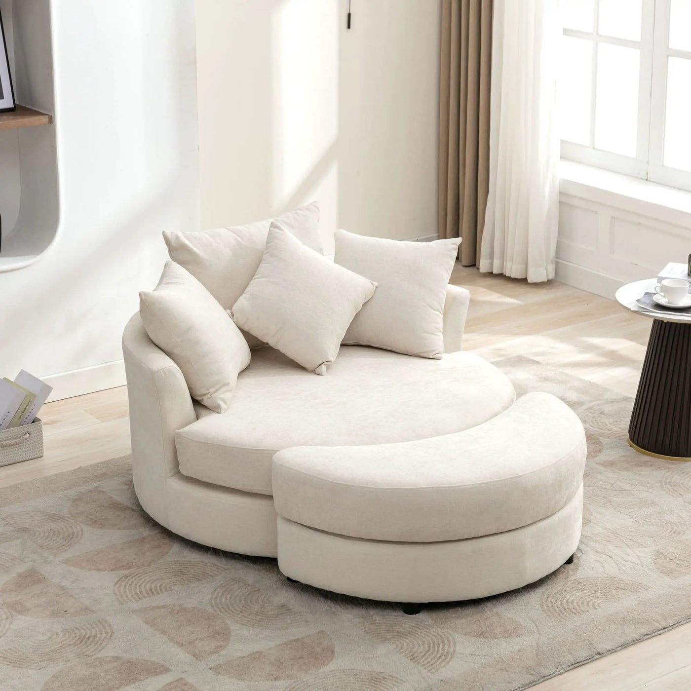 360° Swivel Accent Barrel Chair With Storage Ottoman & 4 Pillows, Modern Leisure Chair Round Accent For Living Room by HouseOfZazla