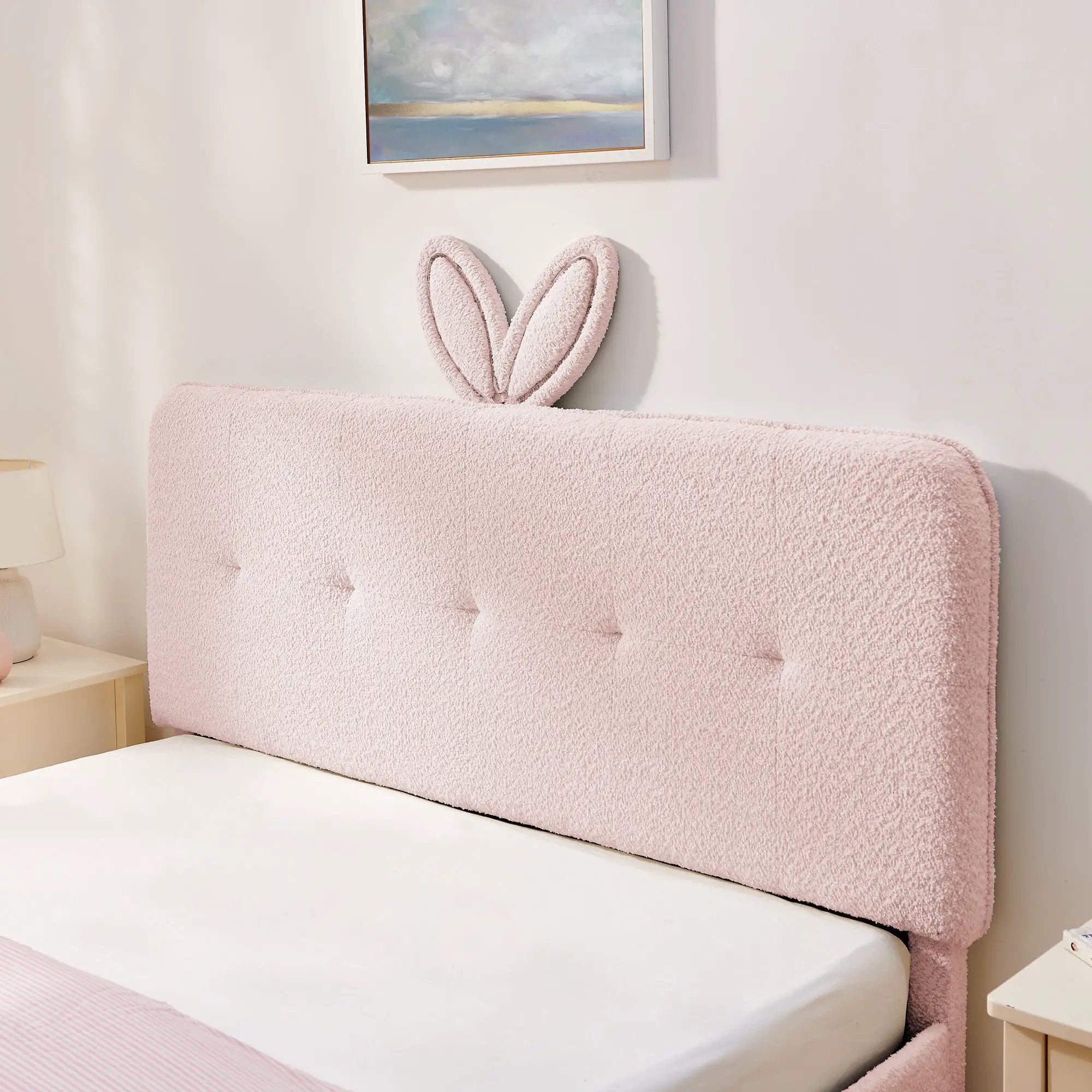 Queen Size Kids Upholstered Bed with Rabbit Ear Headboard & Storage by HouseOfZazla