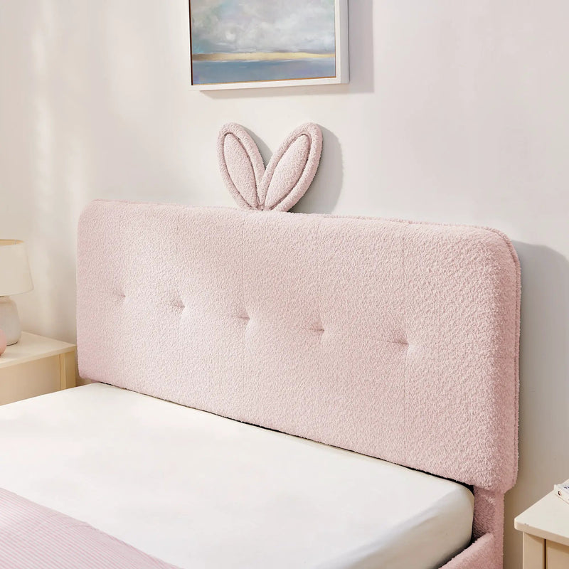 Queen Size Kids Upholstered Bed with Rabbit Ear Headboard & Storage by HouseOfZazla