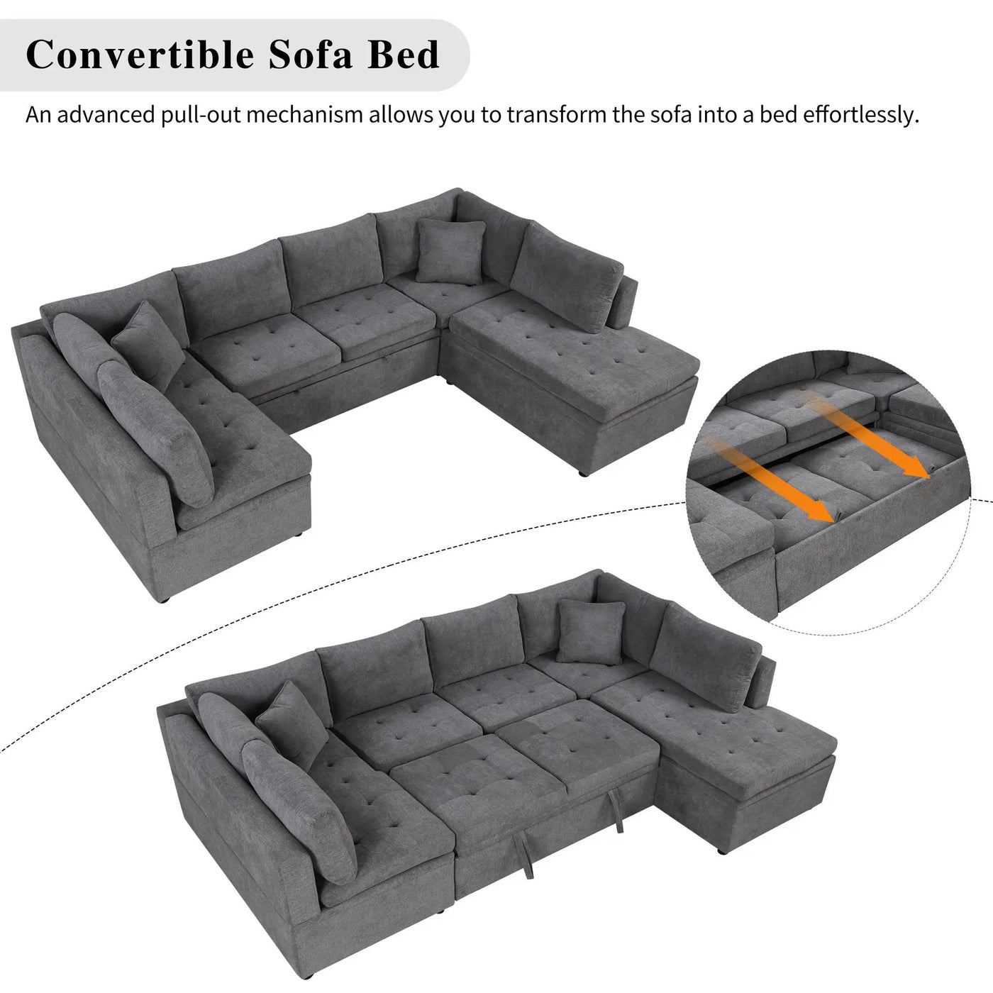Oversized Sectional Sofa U-Shaped Sofa Couch Pull-Out Sofa Bed With Two Throw Pillows For Living Room by HouseOfZazla