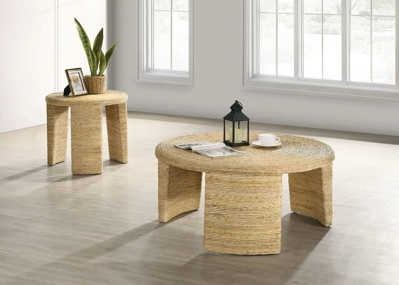 Artina Woven Rattan Round Side End Table Natural Brown by Unique Piece Furniture